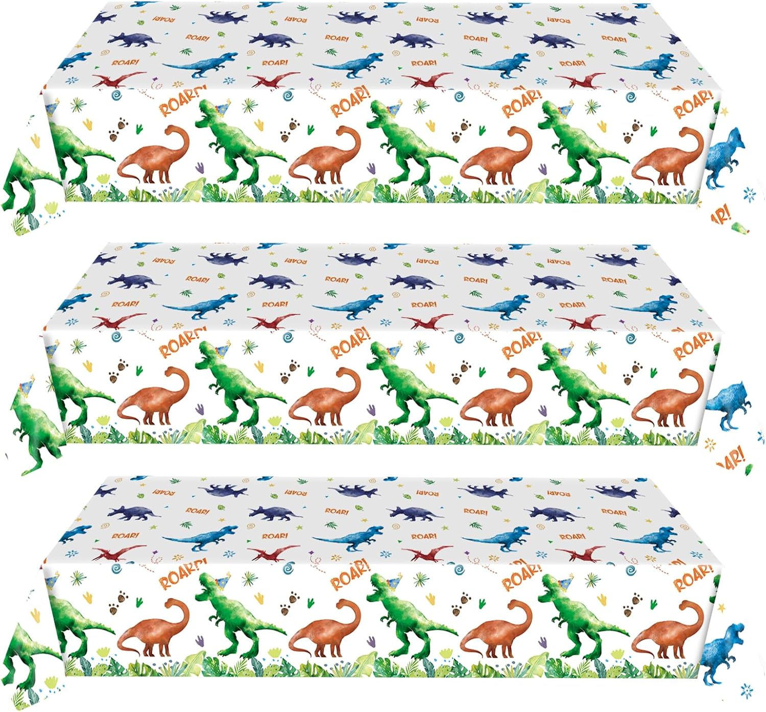 3 Pcs Dinosaur Tablecloth for Kids Birthday Party