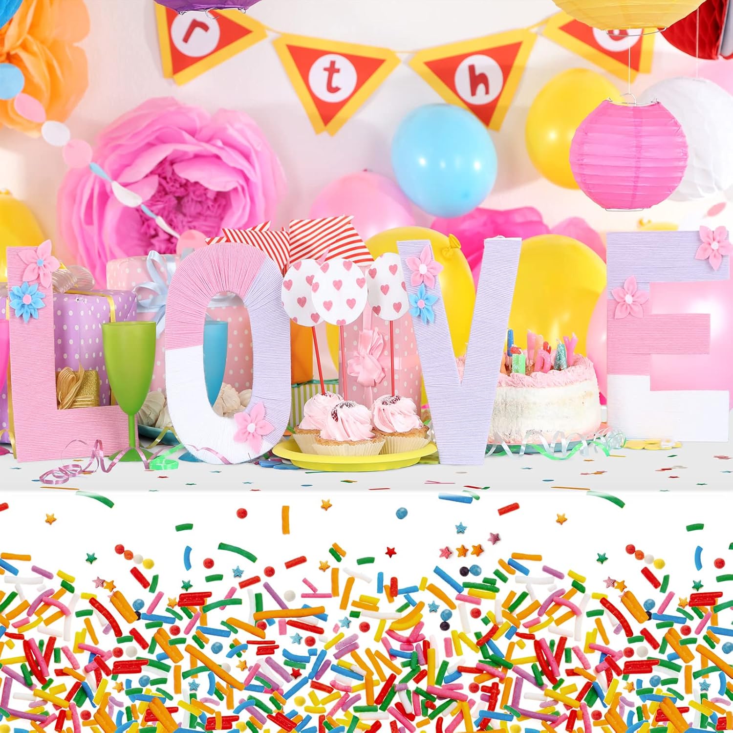 Durony 2 Piece Confetti Sprinkle Tablecloth for Birthday Wedding Parties