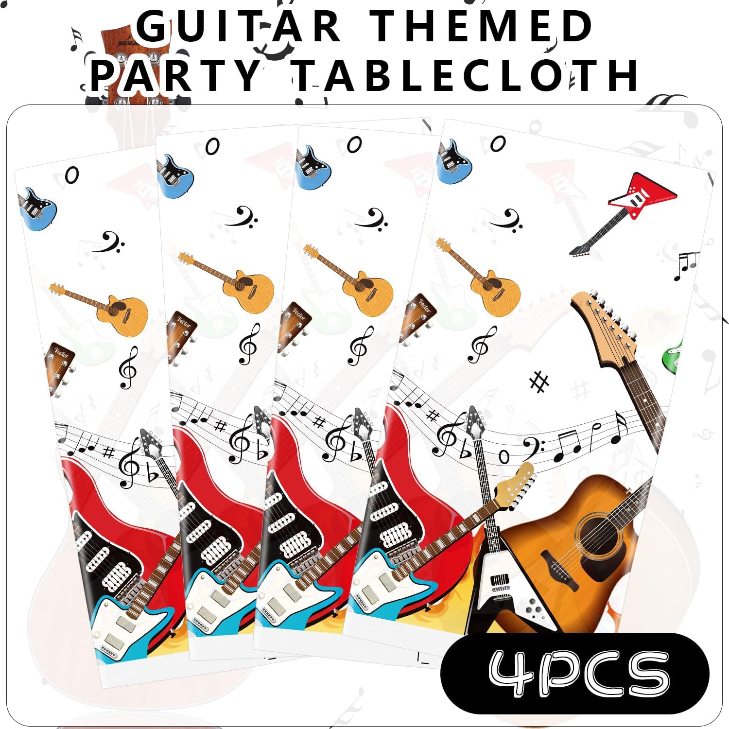 4 Pack Music Theme Party Tablecloths with Guitar Design
