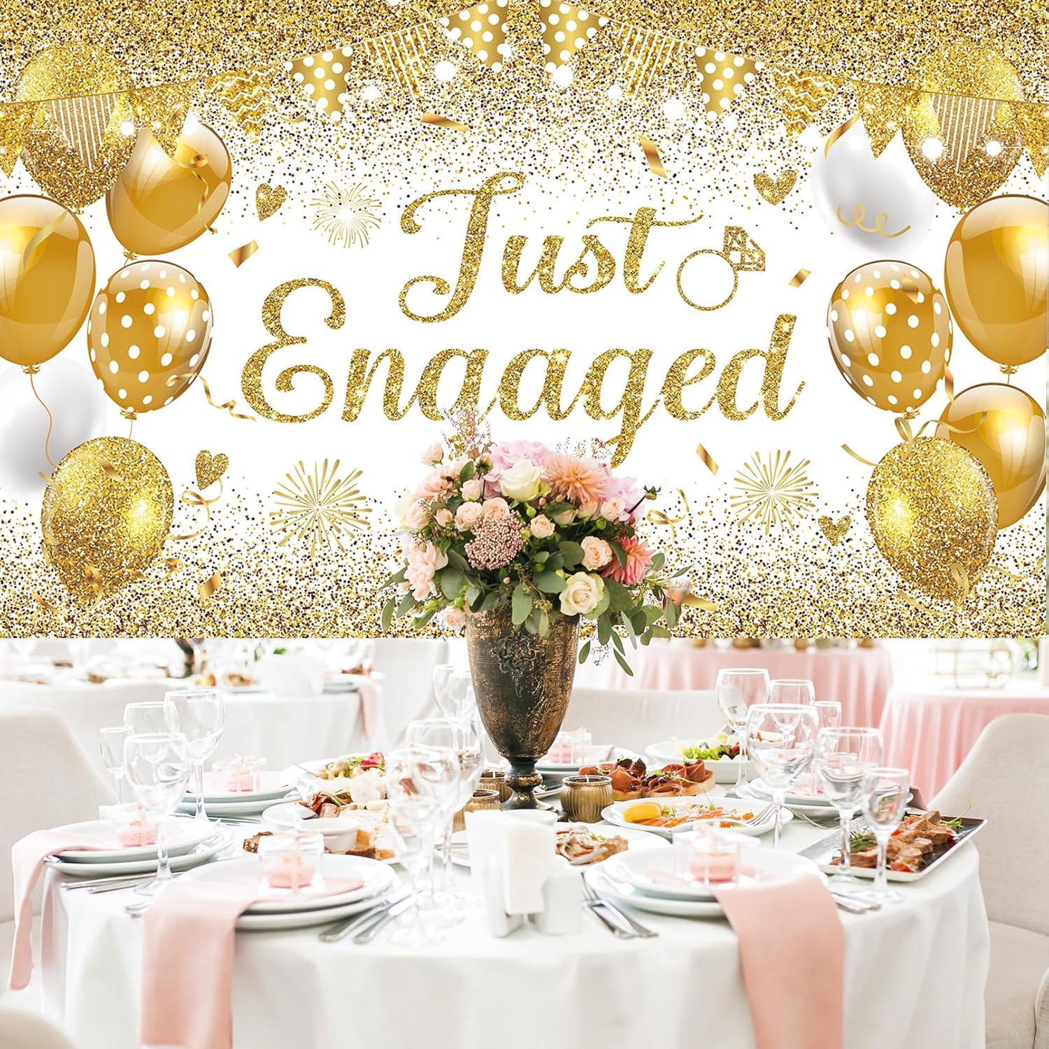 White Gold Just Engaged Banner - 708x433 Inches