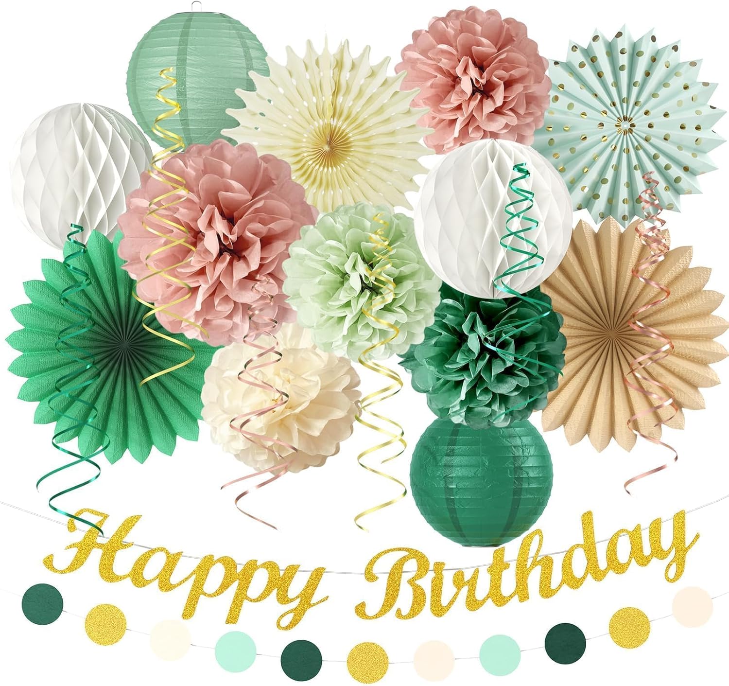 FunHot Sage Green and Dusty Pink Party Decorations Set