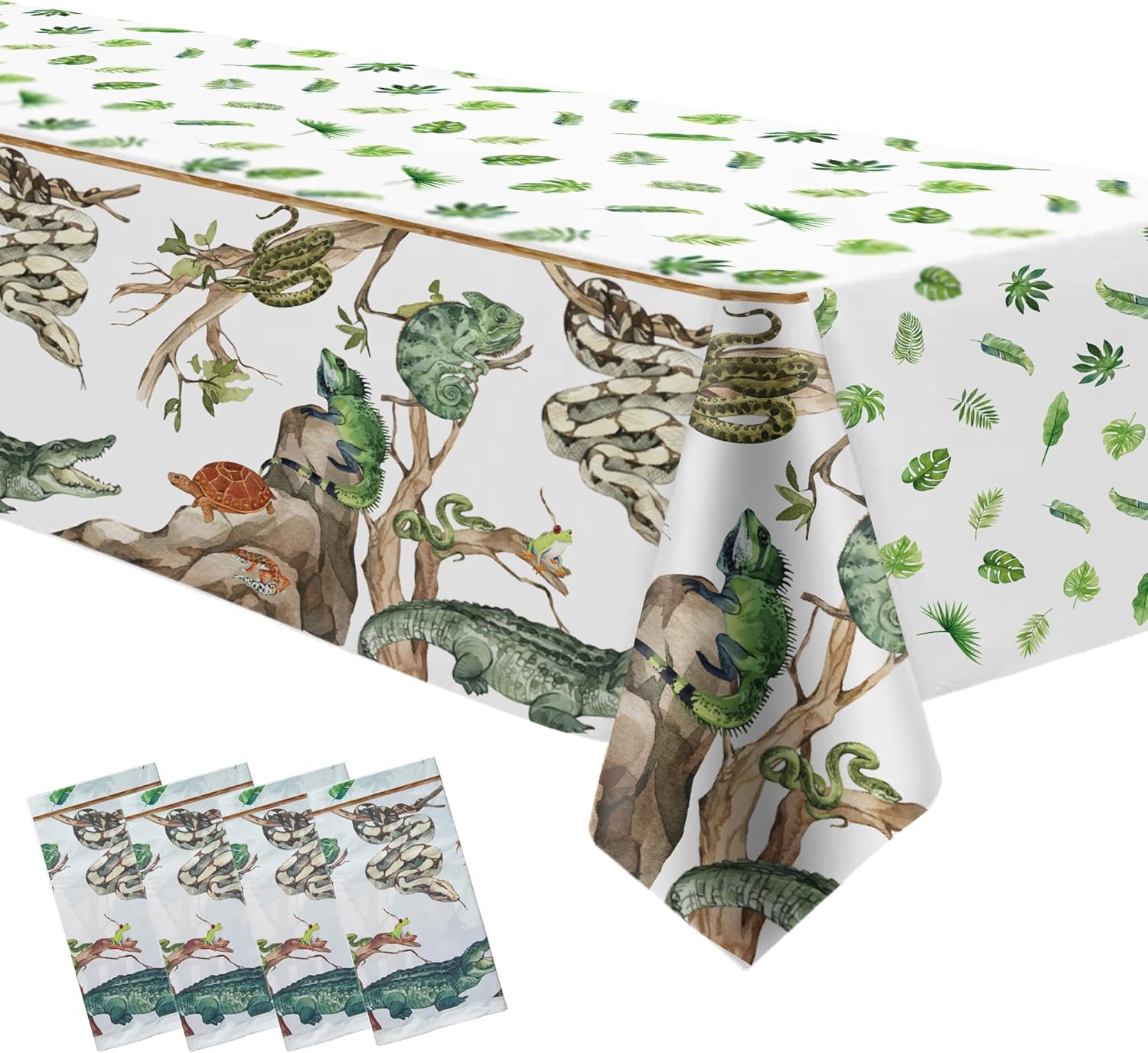 Reptile Birthday Tablecloth Set - 4 Pack 54x108 Inches