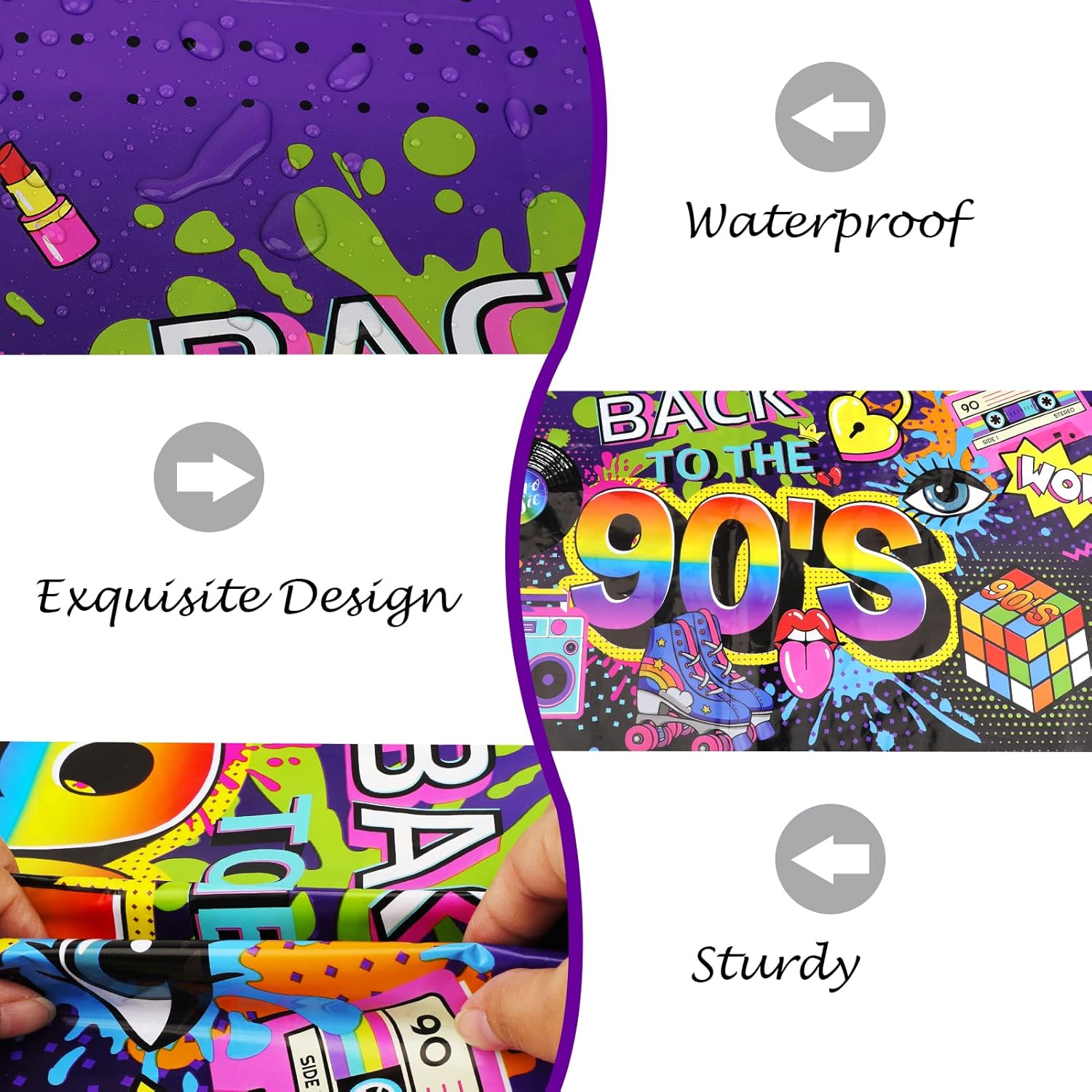 HOWAF 3 Piece 90s Themed Tablecloth Set