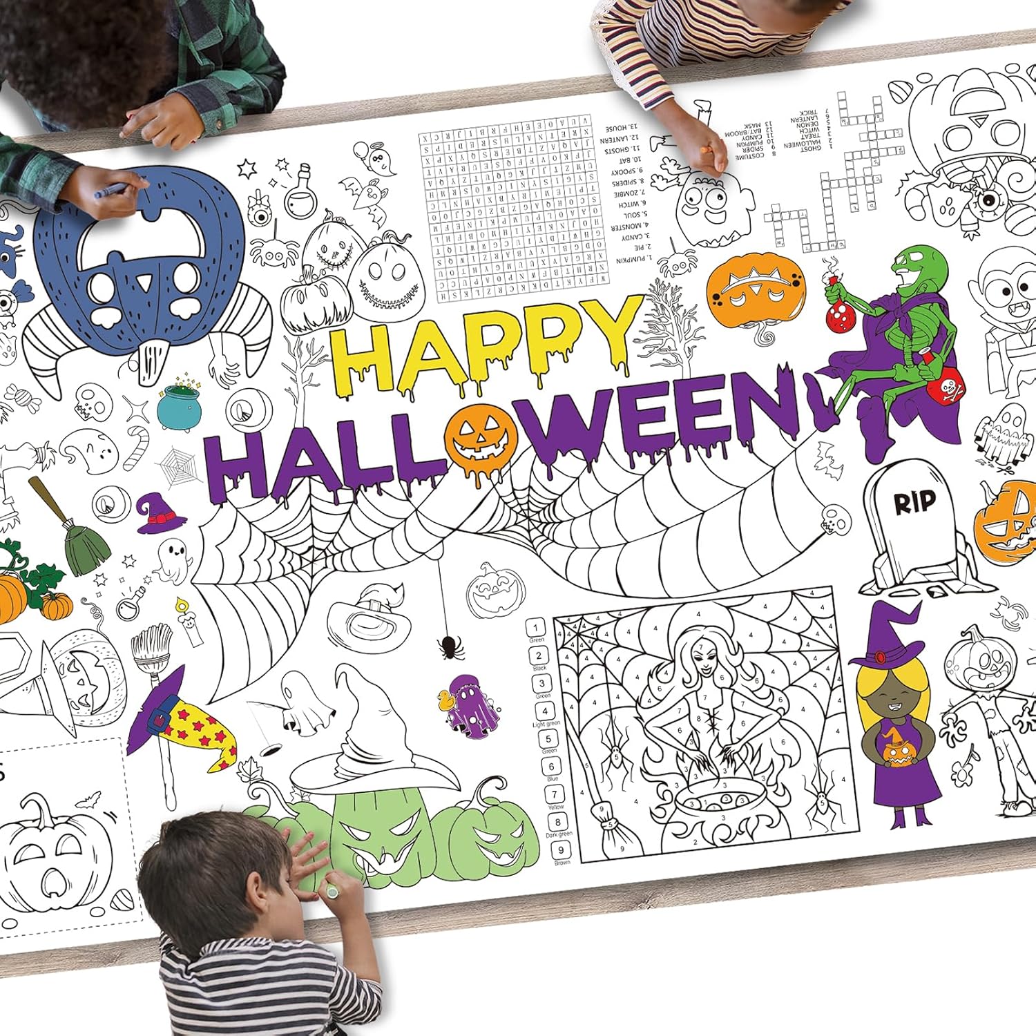 Raissily Halloween Giant Coloring Poster Tablecloth