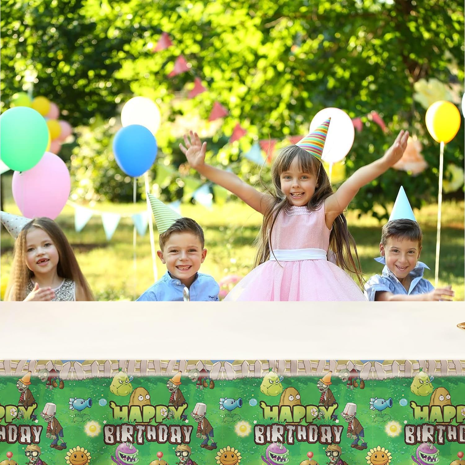 Deenor 2Pcs Plants Zombies Tablecloth for Birthday Party