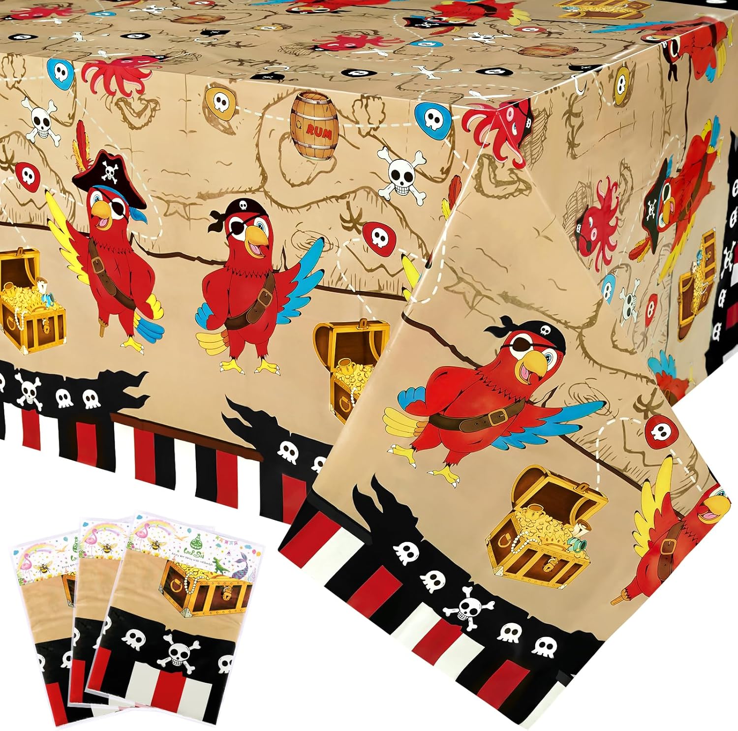 WERNNSAI Pirate Party Tablecloth 3 Pack 54x108