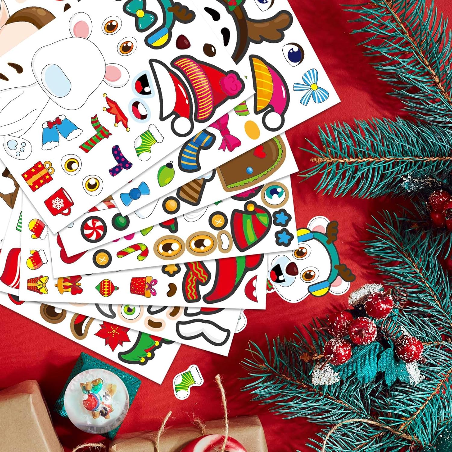 32 Sheet Christmas Stickers for Kids Make Your Own Characters