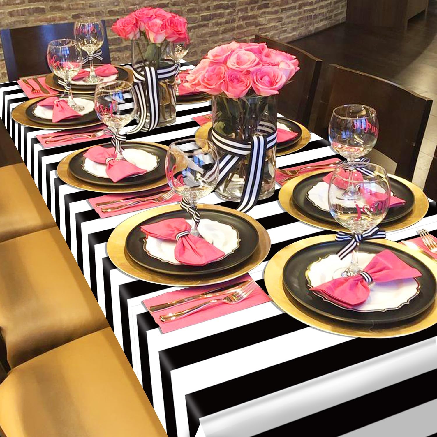 4 Pcs Black and White Stripes Tablecloths 51x86in