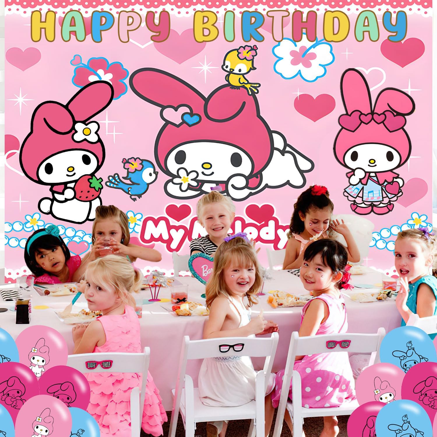 Cute Melody Birthday Backdrop Banner 5x3 for Kids