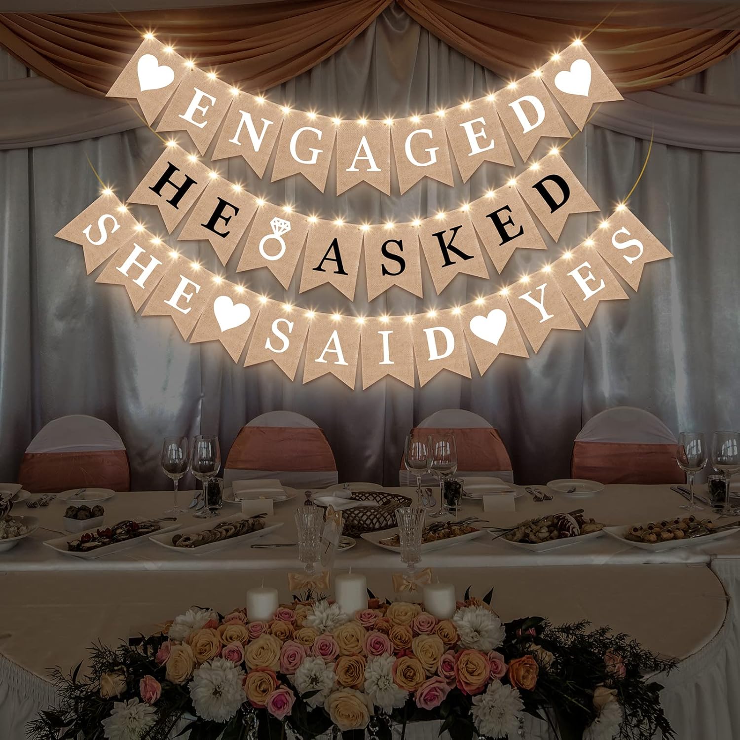 Breling 6 Pcs Engagement Banner and LED String Light Set