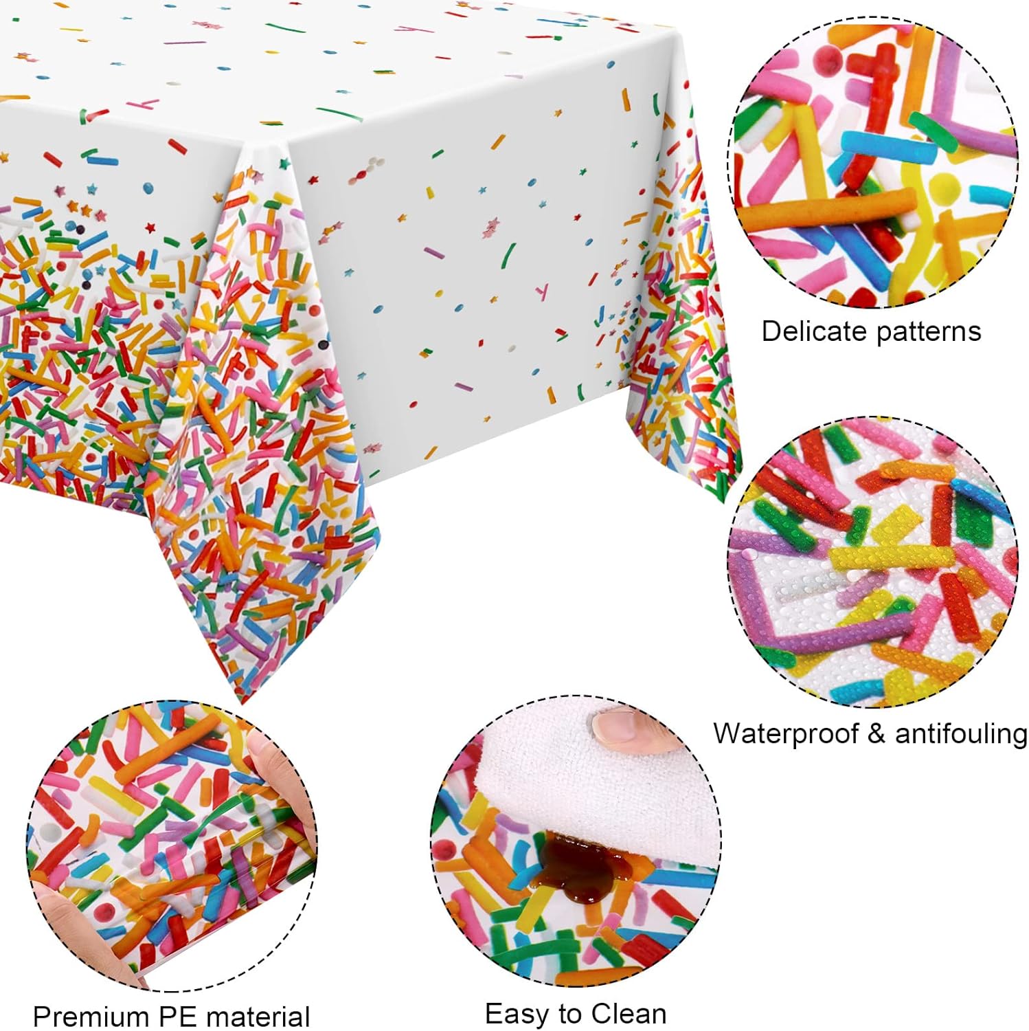Durony 2 Piece Confetti Sprinkle Tablecloth for Birthday Wedding Parties