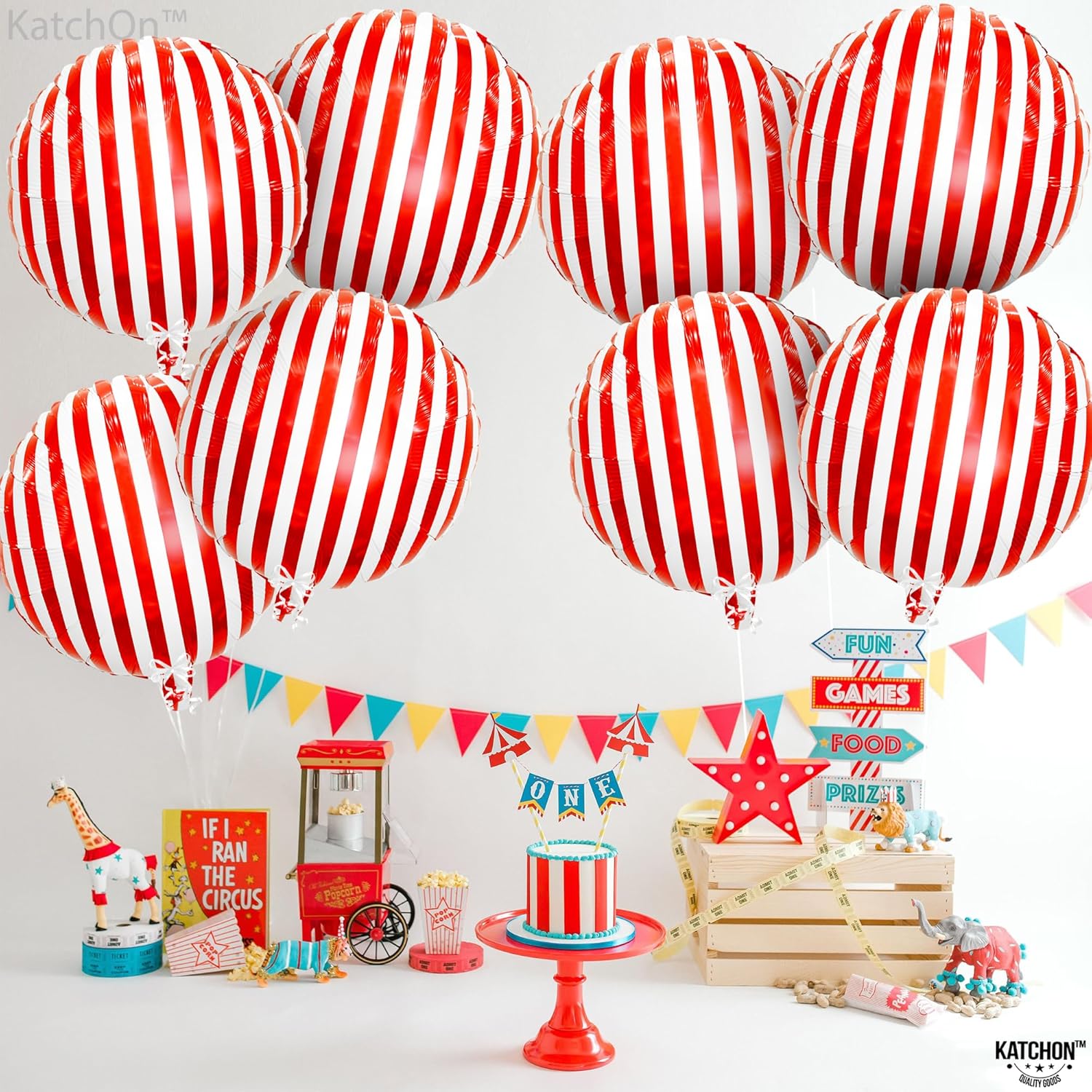 KatchOn Red and White Striped Balloons 18 Inch Pack of 10