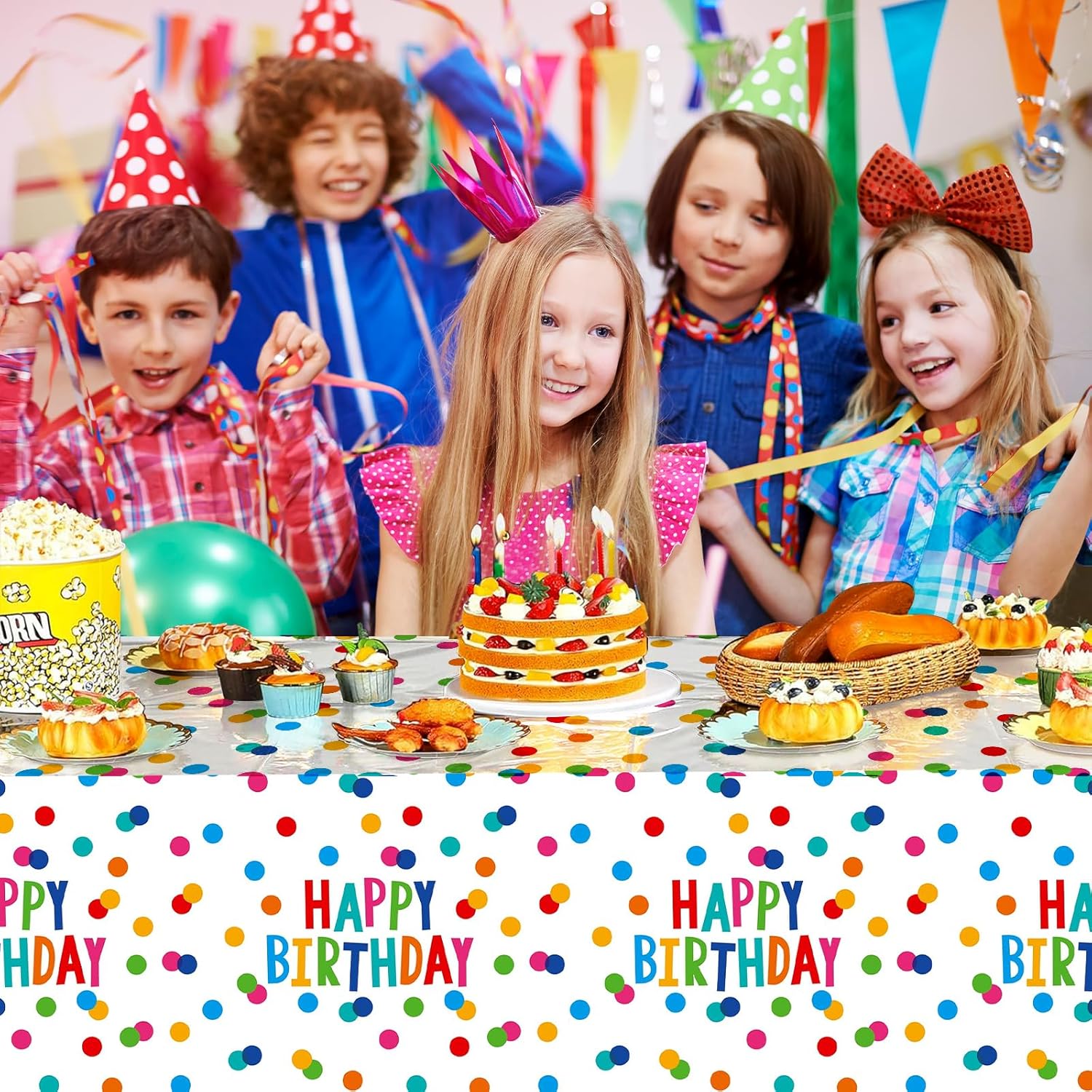 Happy Birthday Tablecloth Set of 2 with Confetti Design