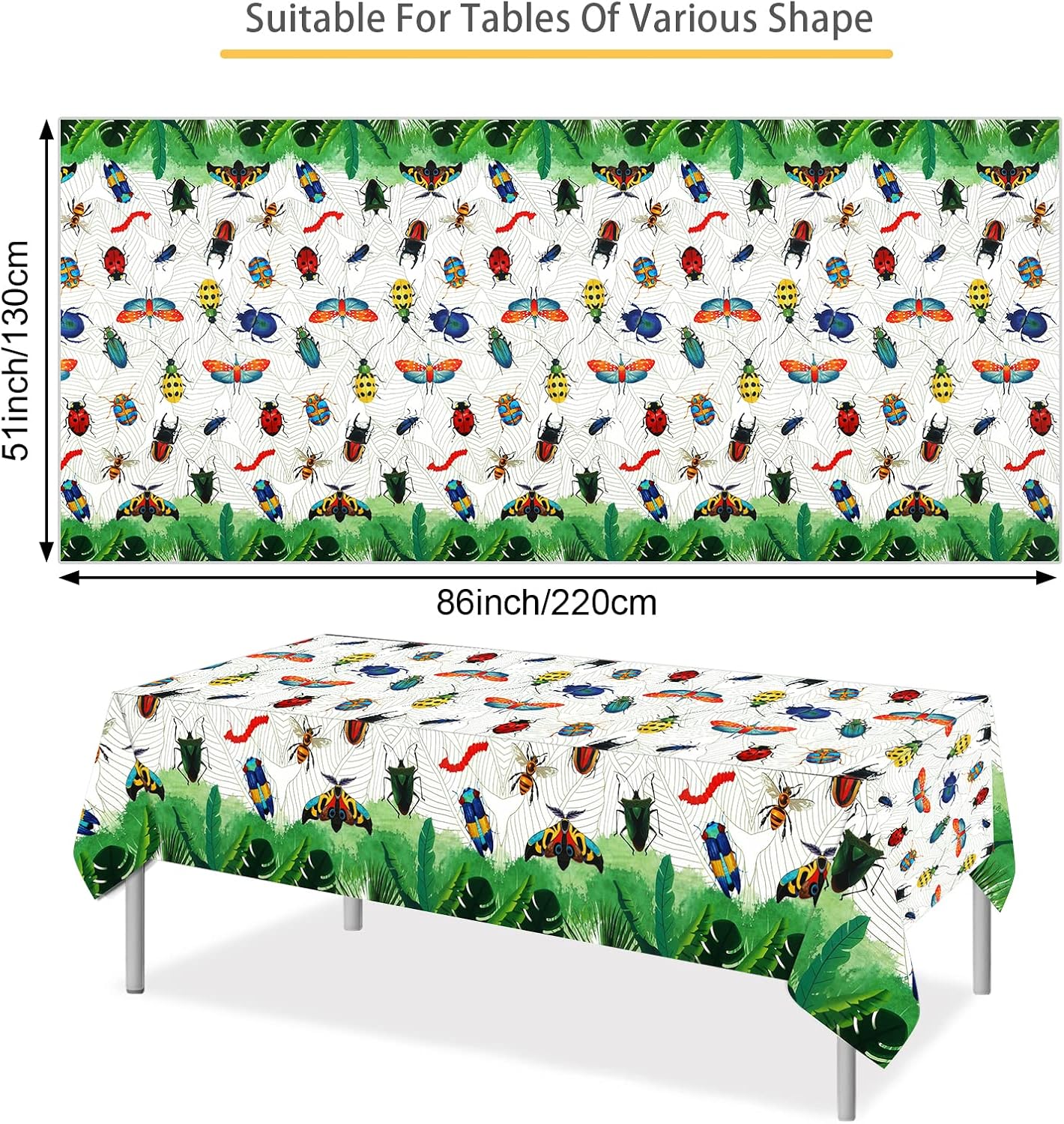 PHOGARY Insect Themed Party Tablecloth 3pcs 51x87in
