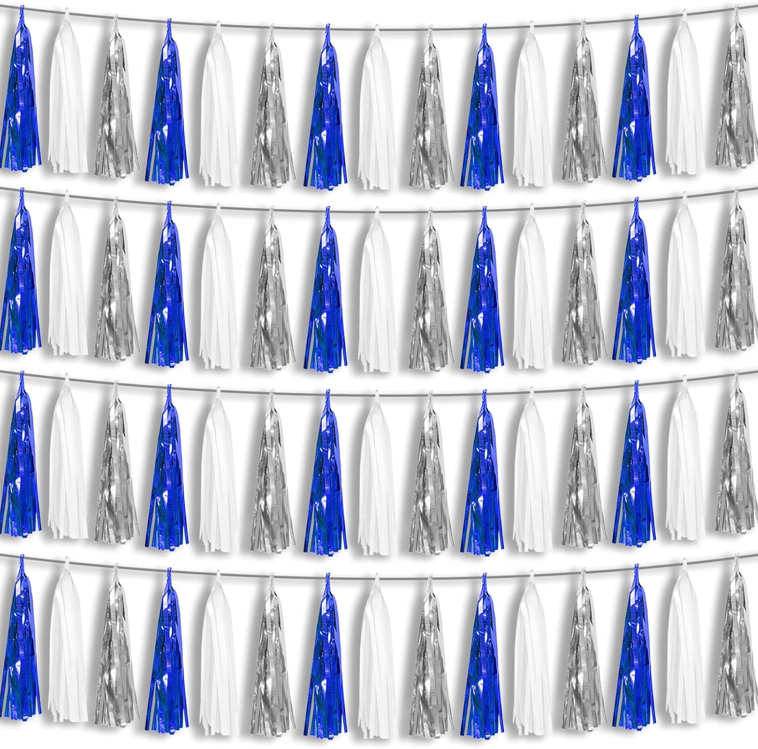4P Navy Blue White Silver Metallic Tassel Garland Banner Set