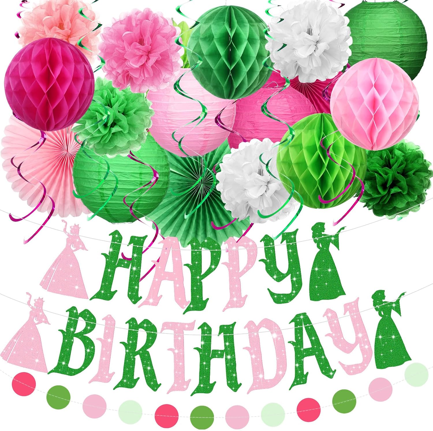 Pink and Green Witch Birthday Decorations Set of 28