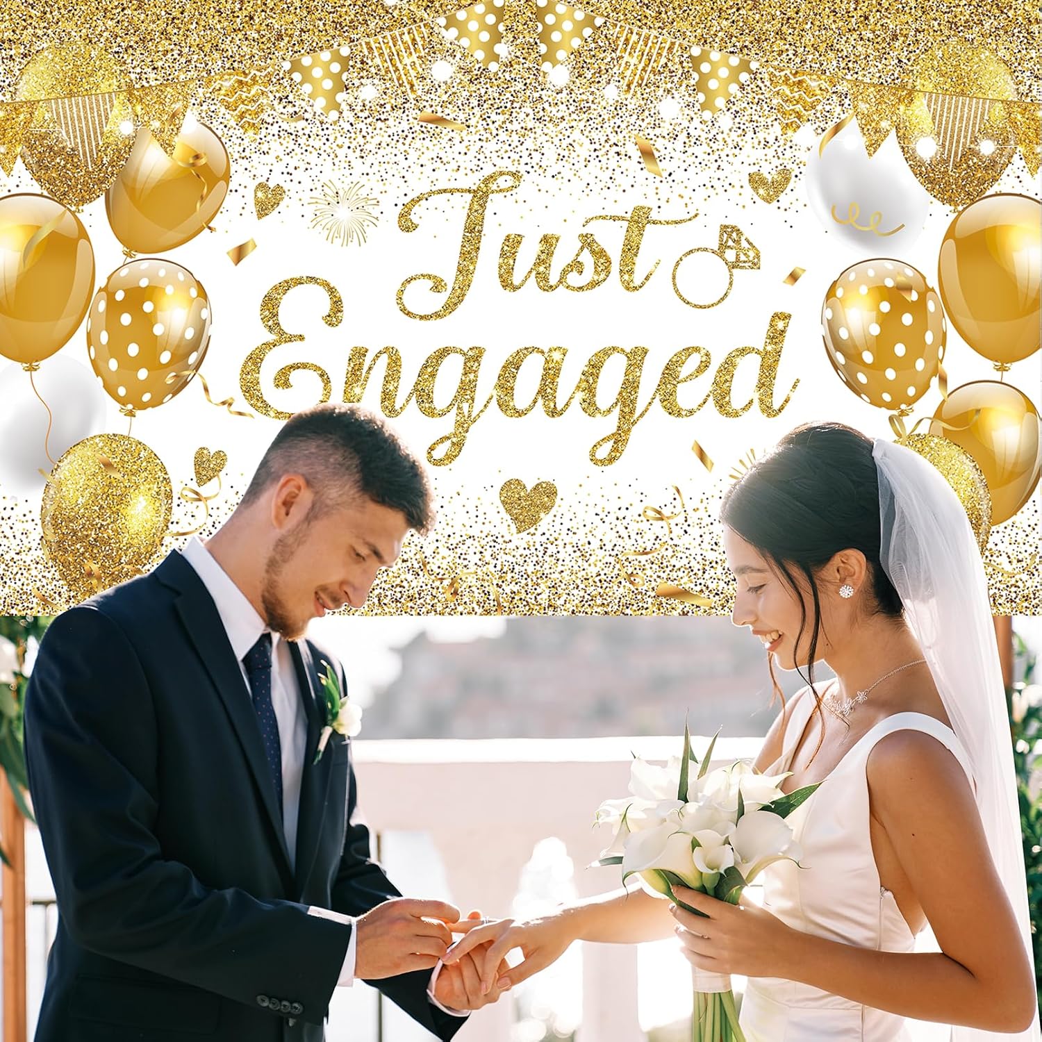 White Gold Just Engaged Banner - 708x433 Inches