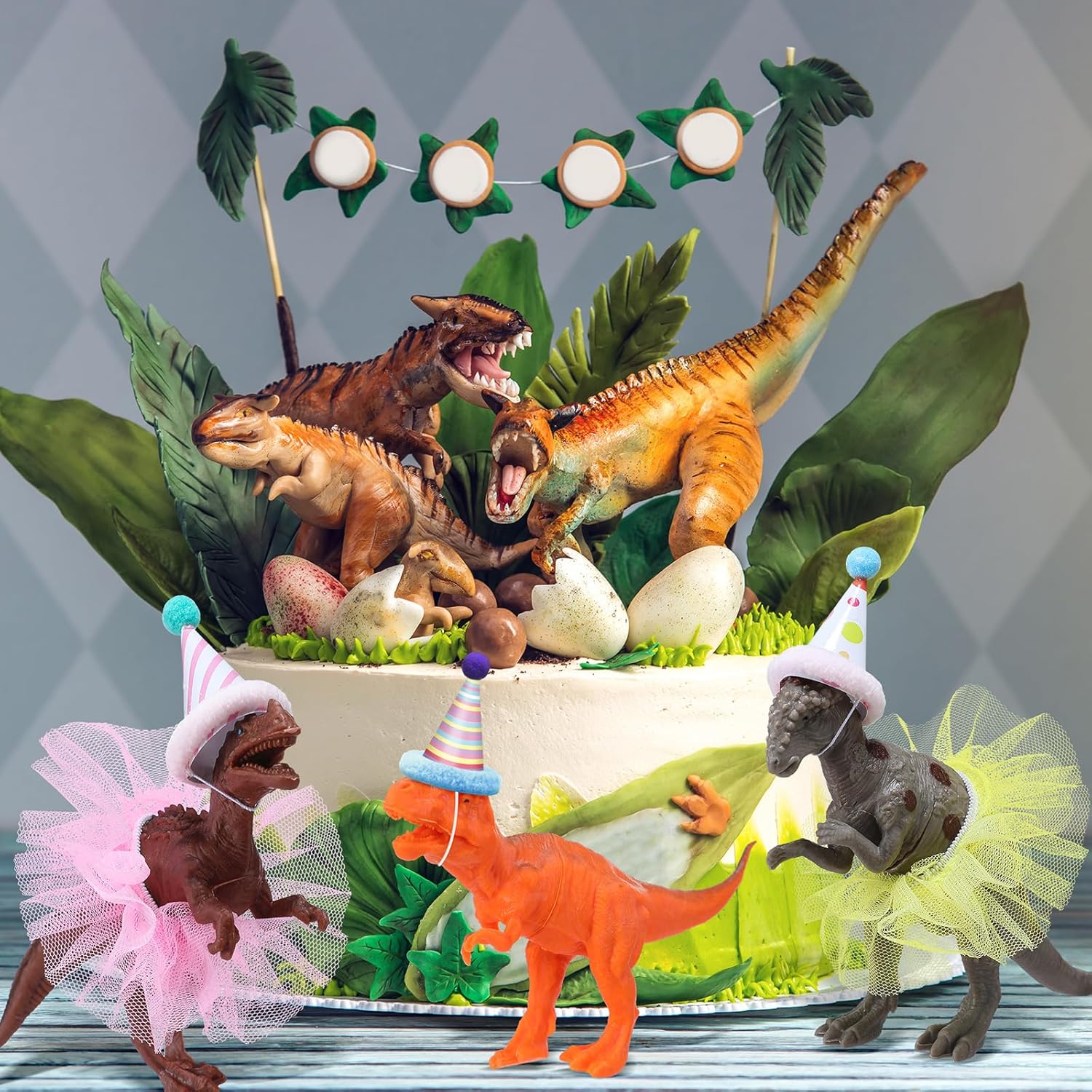 Weysat 27pcs Dinosaur Party Decorations with Hats and Skirts