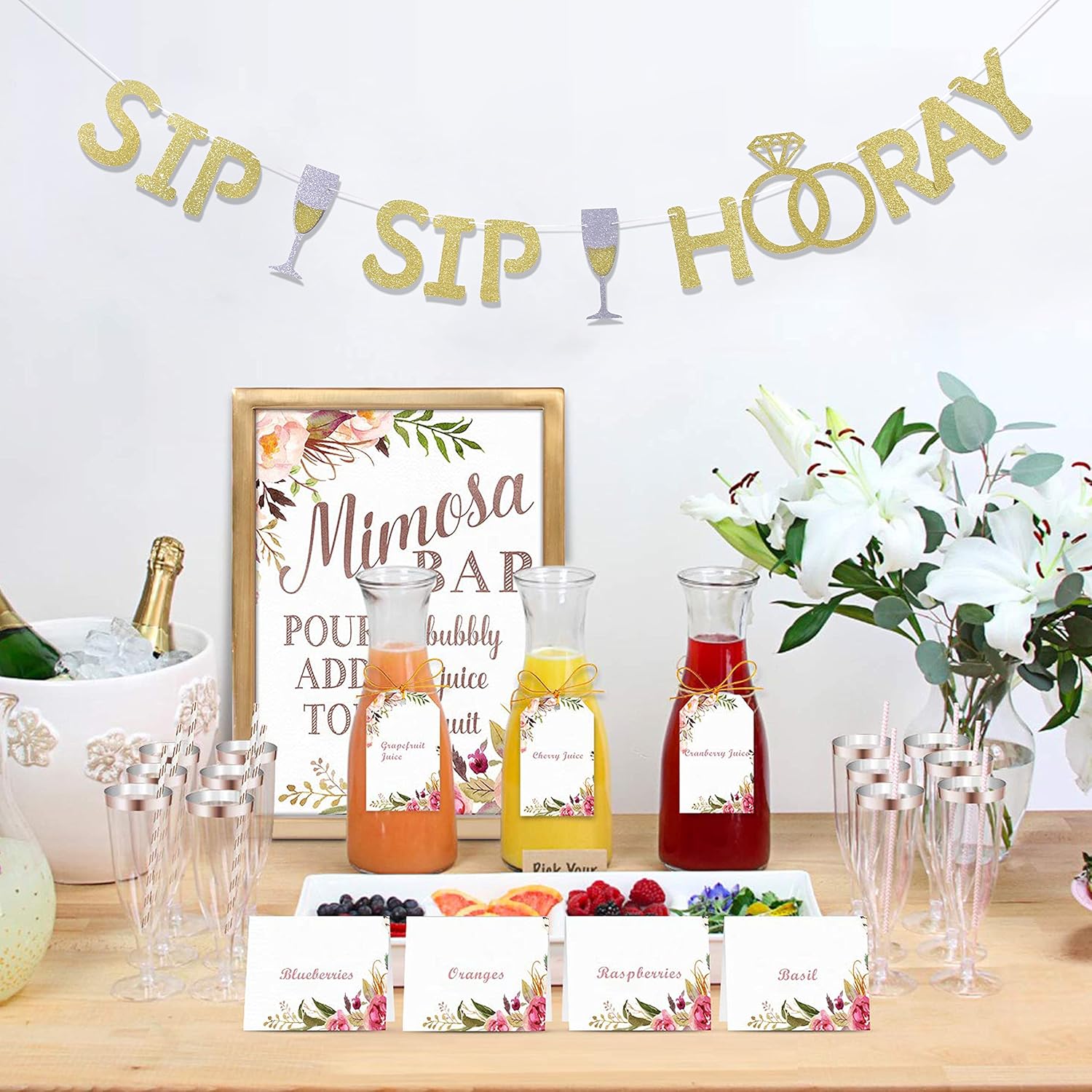 Sip Sip Hooray Banner - Gold Glitter Party Decor