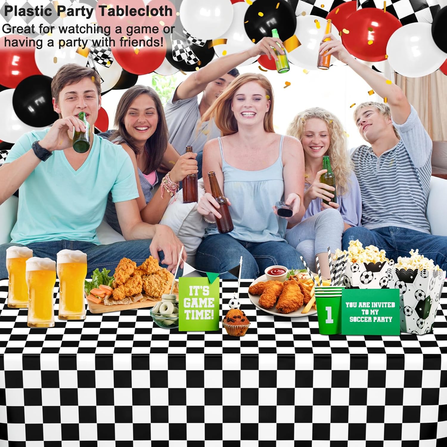 WNINK 2 Pack Black and White Checkered Party Tablecloths