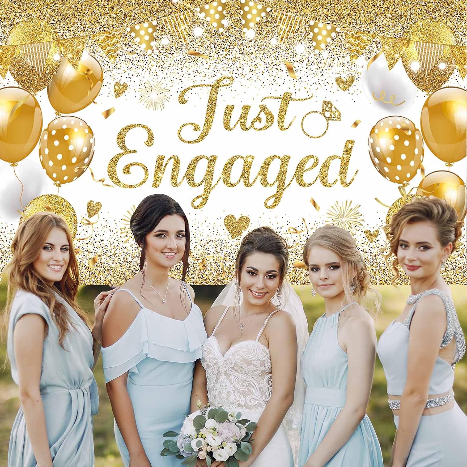 White Gold Just Engaged Banner - 708x433 Inches