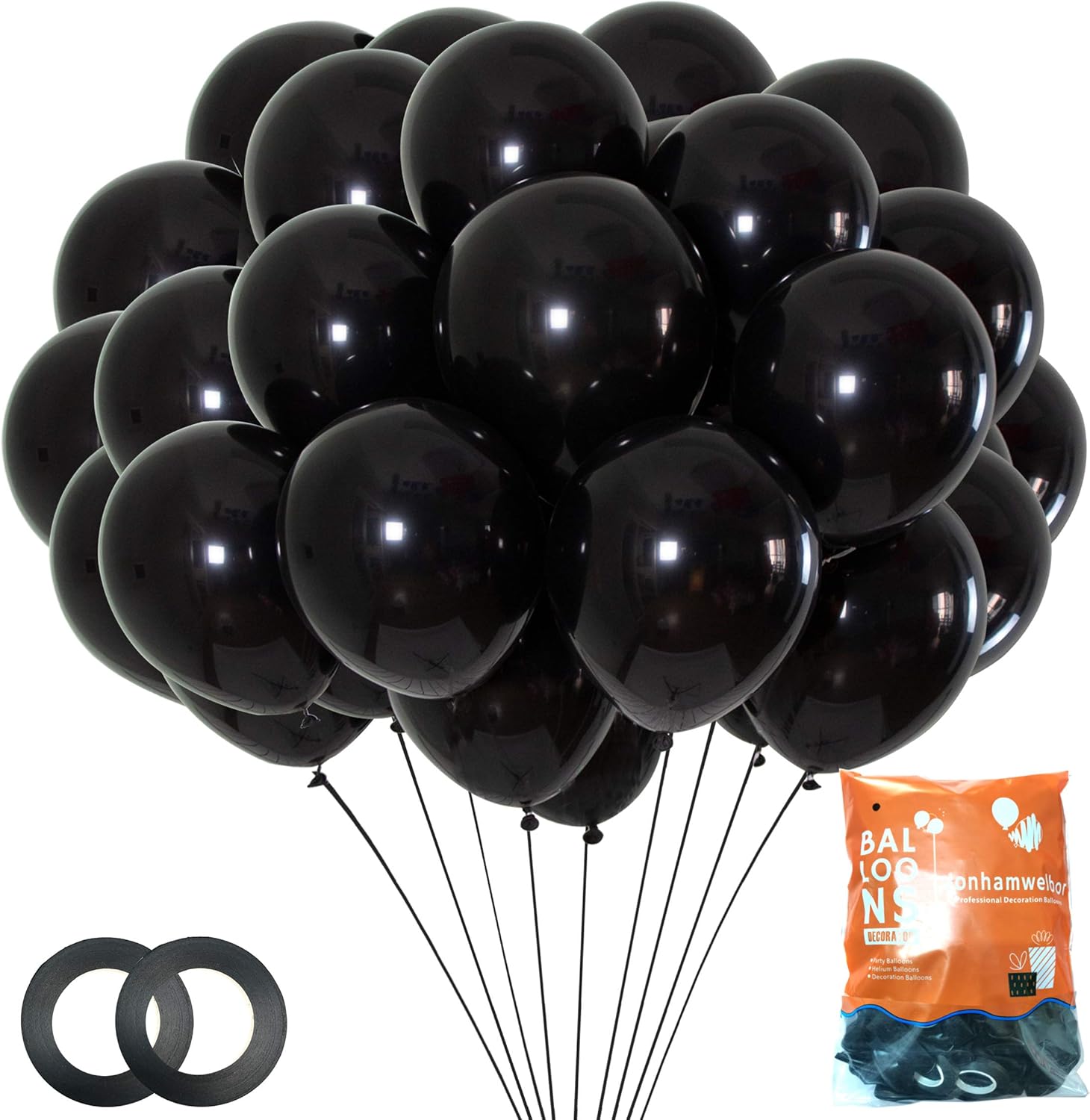 Jonhamwelbor 12 Inch Black Balloons 100 Pack
