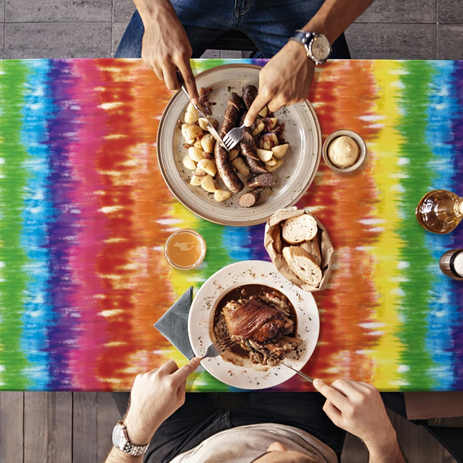 Iceyyyy 6pcs Tie Die Tablecover Rainbow Decor