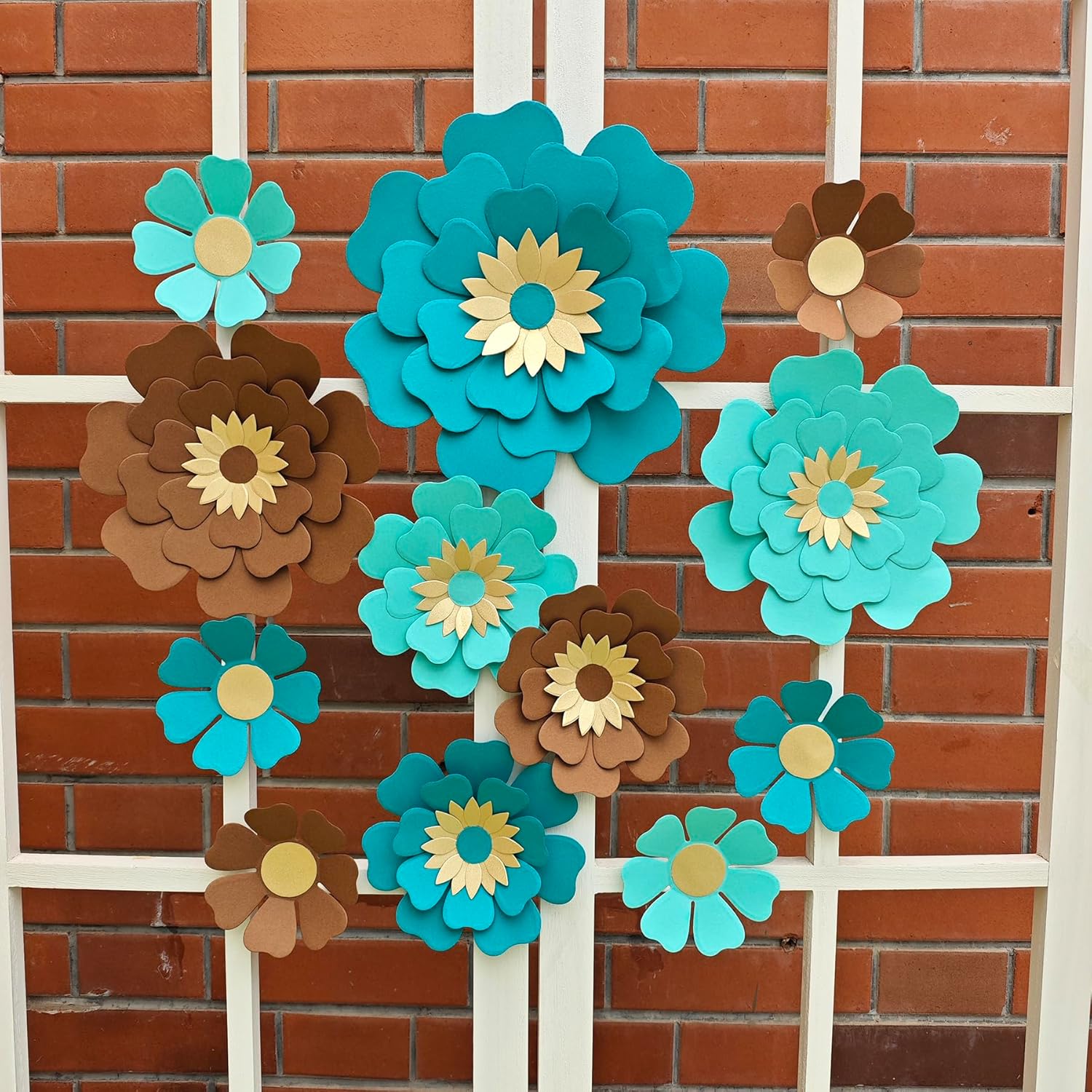Turquoise Chocolate Paper Flowers Set of 12 for Decor