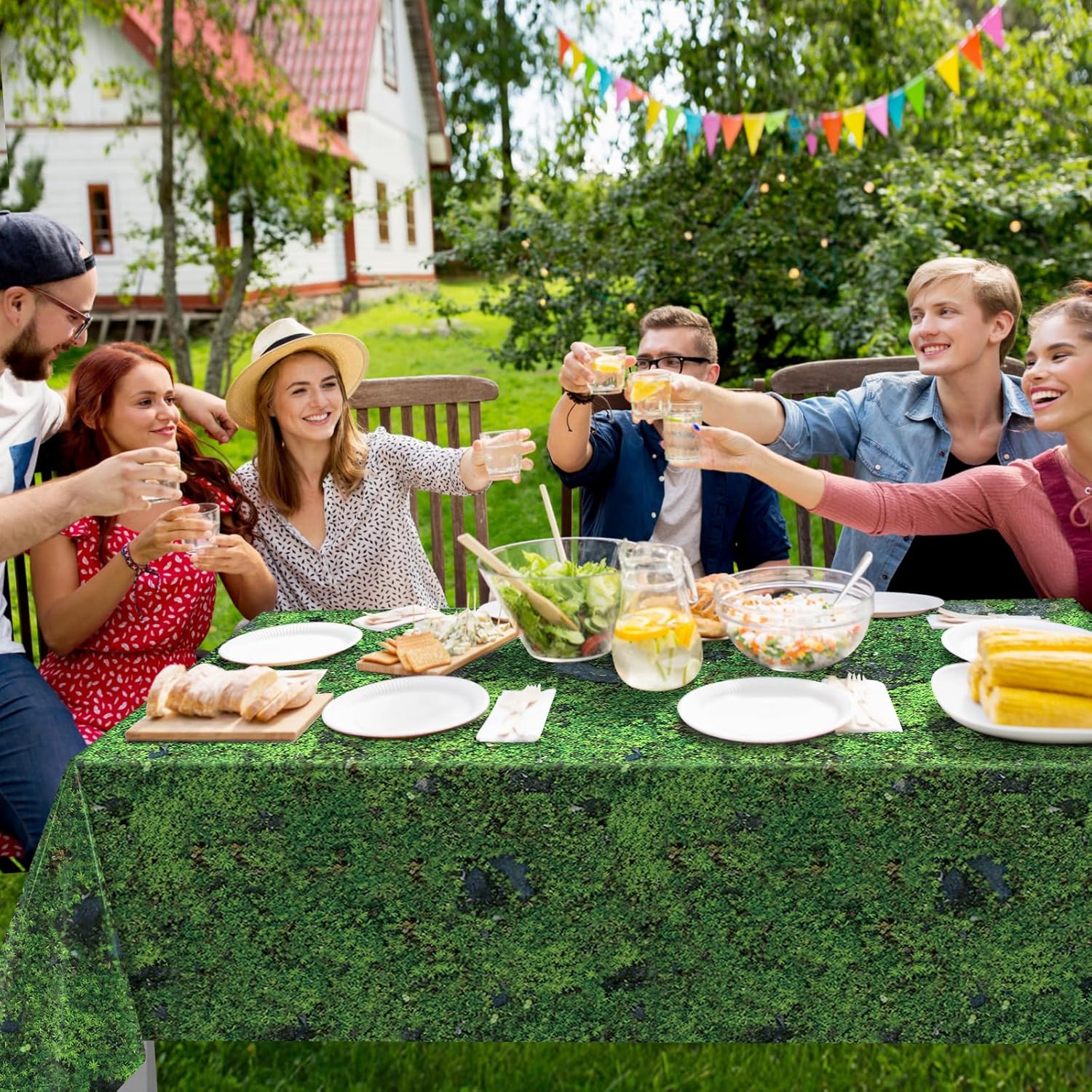 3Pcs Green Moss Print Tablecloths for Picnic and Forest Party