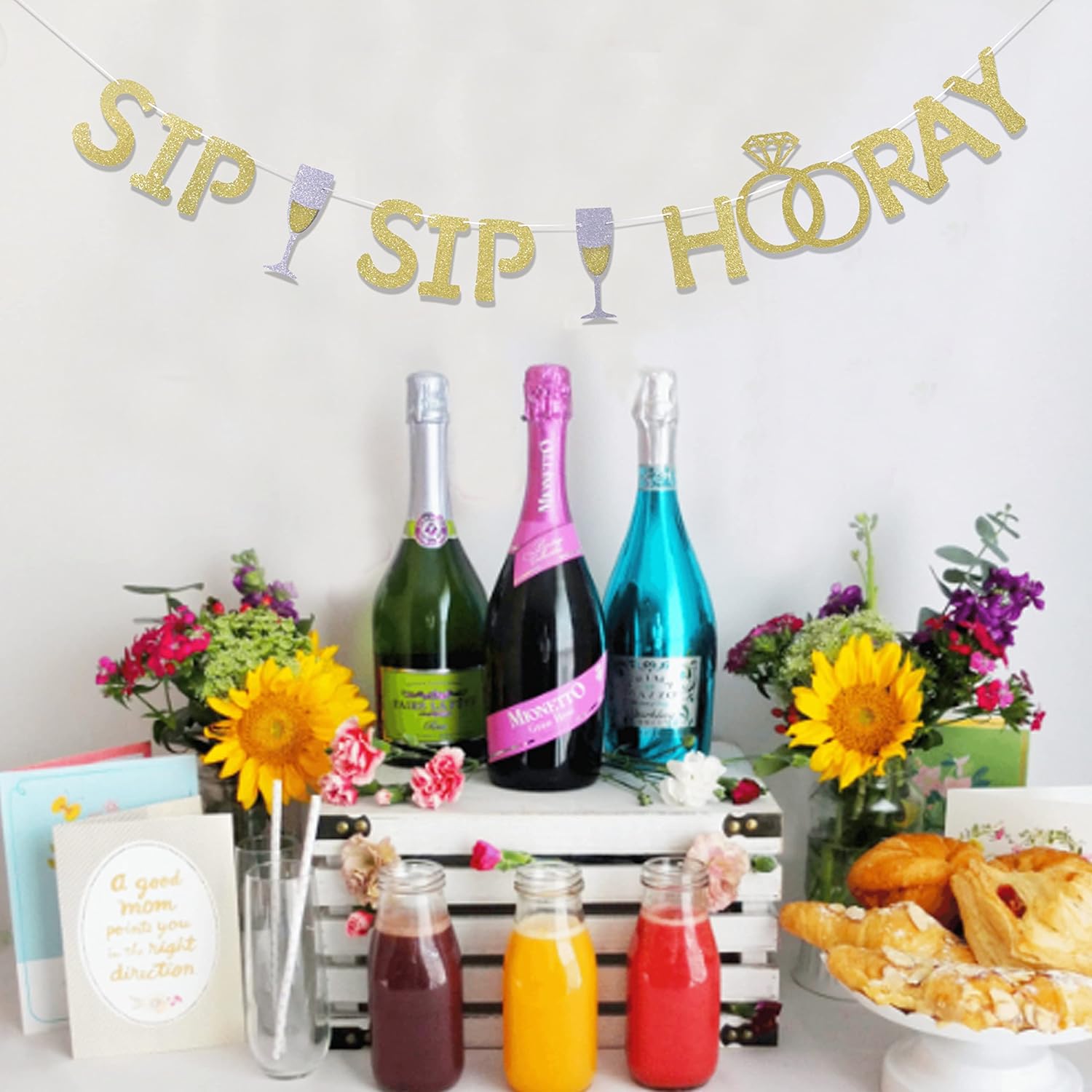 Sip Sip Hooray Banner - Gold Glitter Party Decor