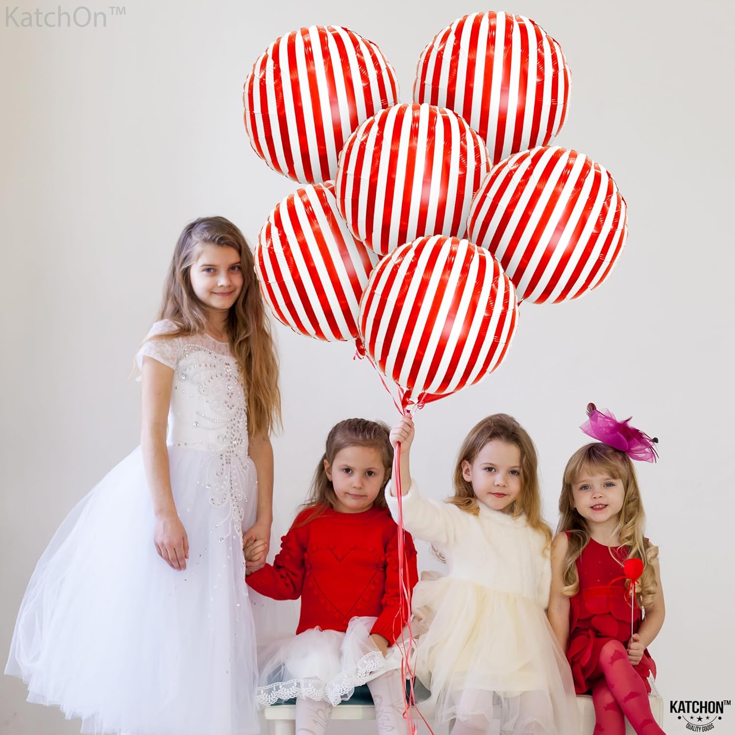 KatchOn Red and White Striped Balloons 18 Inch Pack of 10