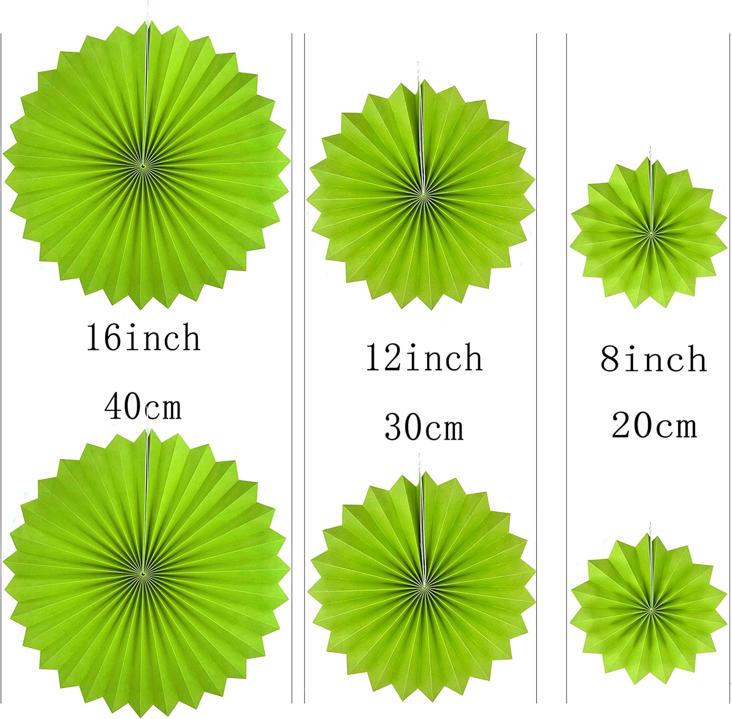Black Green Party Hanging Paper Fans Decorations - 12pc