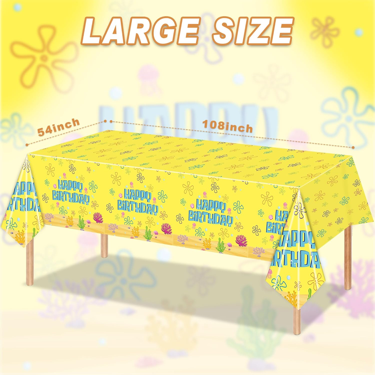 3PCS Yellow Cartoon Party Tablecloth Set for Kids Birthday