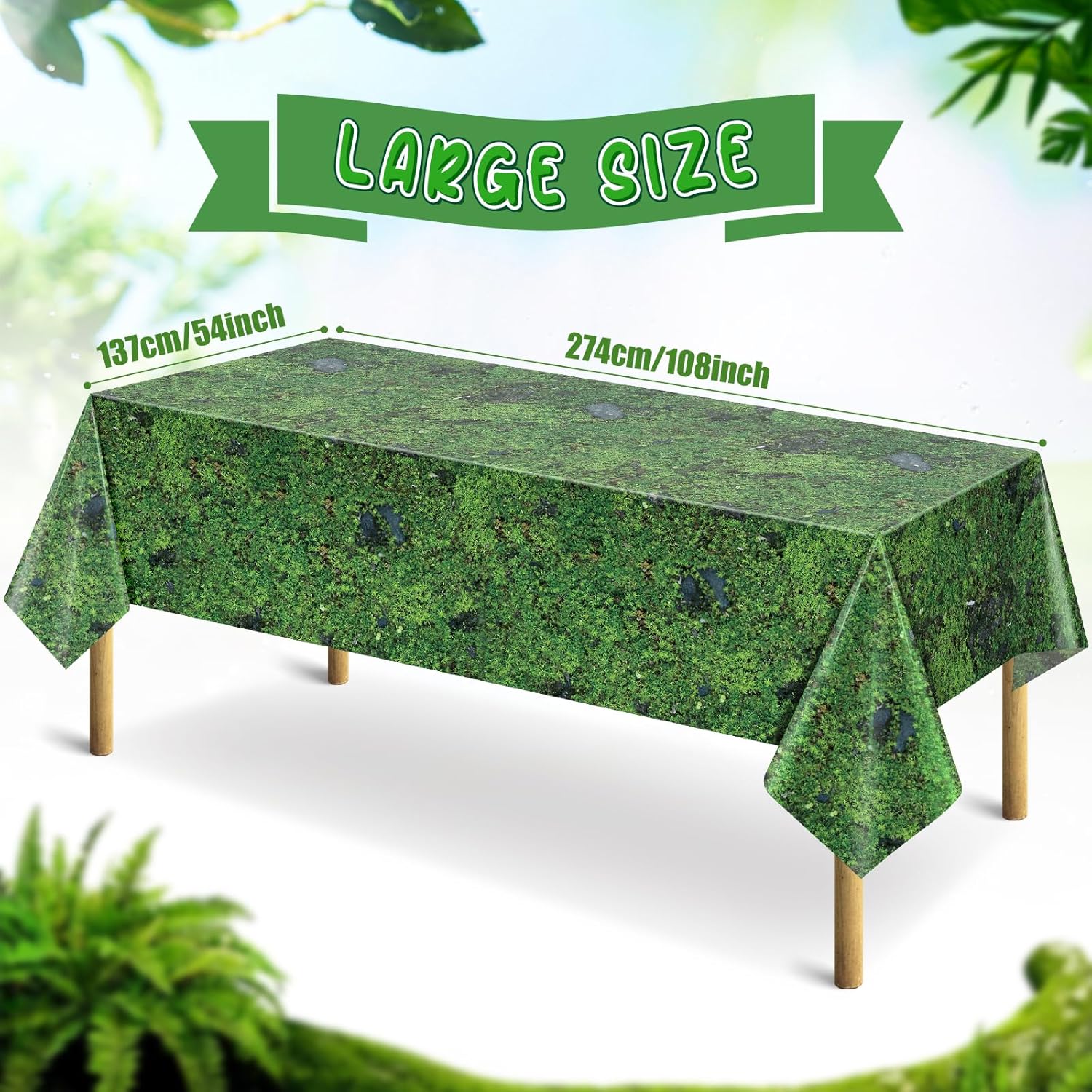 3Pcs Green Moss Print Tablecloths for Picnic and Forest Party