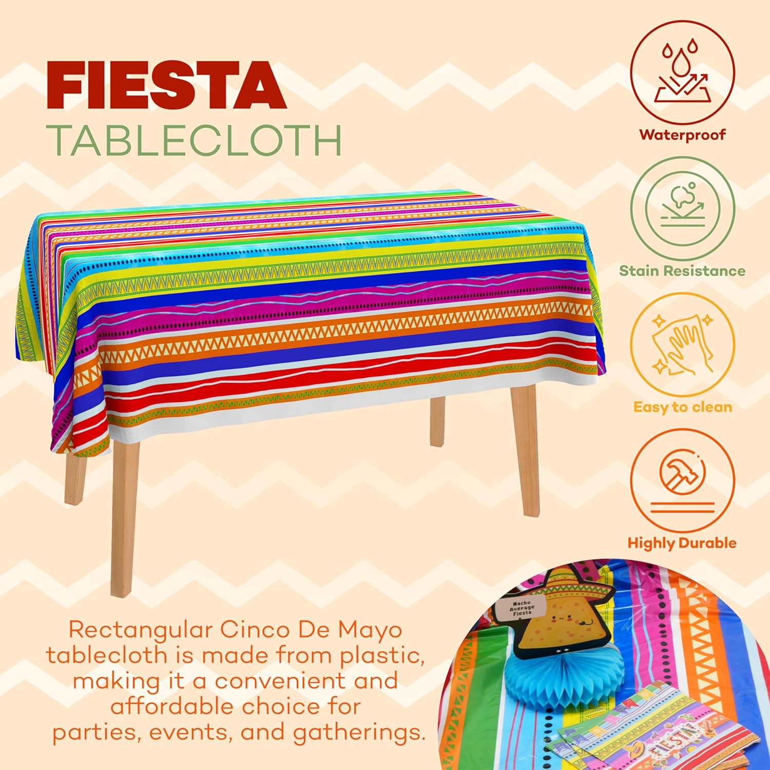Fiesta Plastic Tablecloth 4 Pack 54x108 for Cinco De Mayo Parties