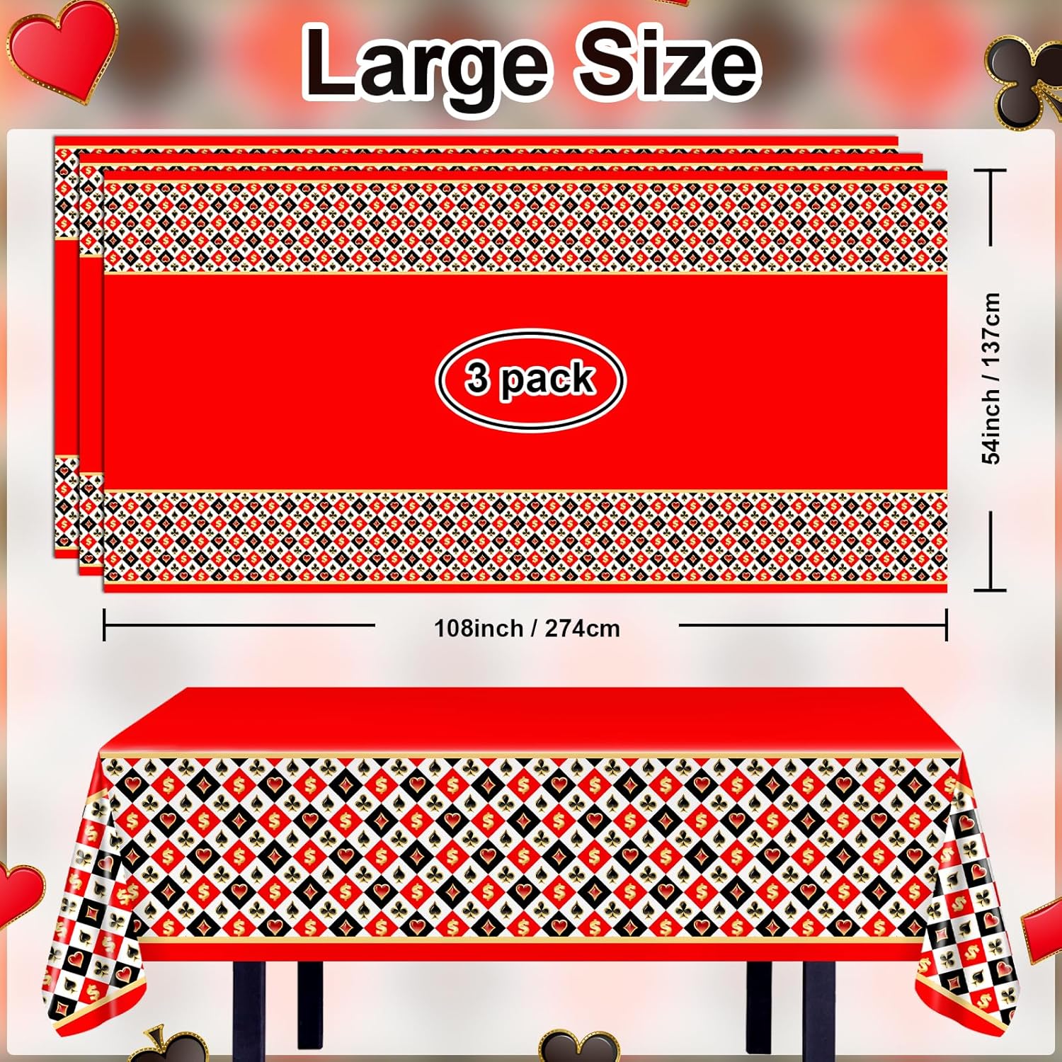 Avezano 3 Pc Casino Poker Tablecloth 54x108 Inch Party Decorations