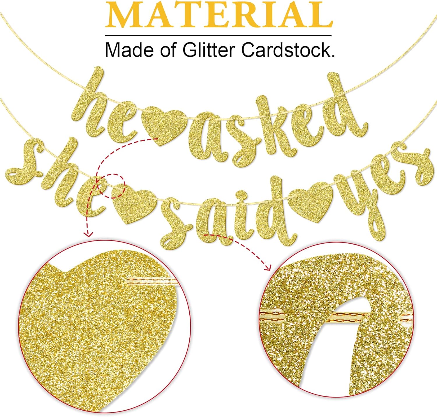 He Asked She Said Yes Gold Glitter Banner Wedding Decor