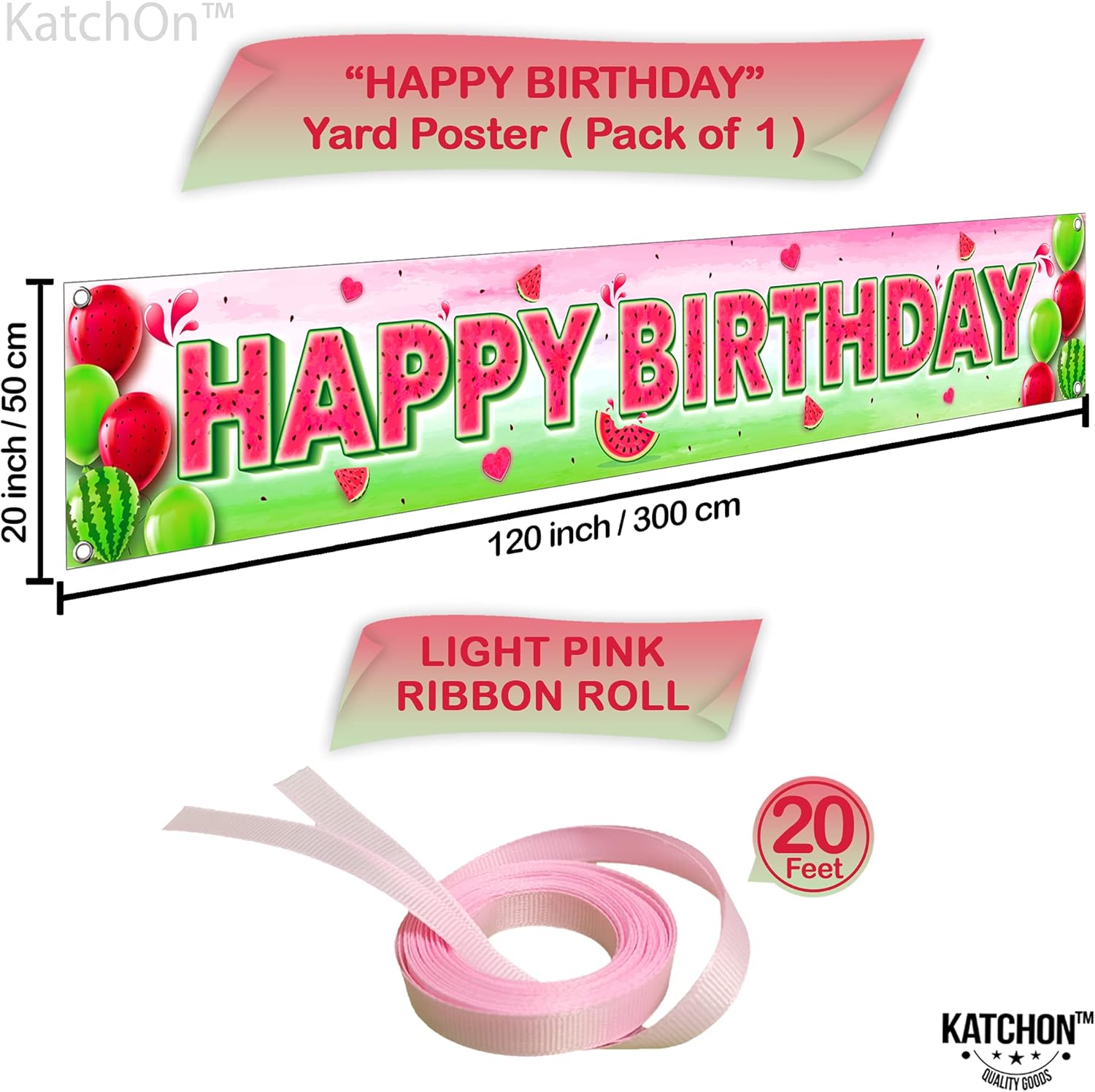 KatchOn XtraLarge Watermelon Birthday Banner 120x20 Inch