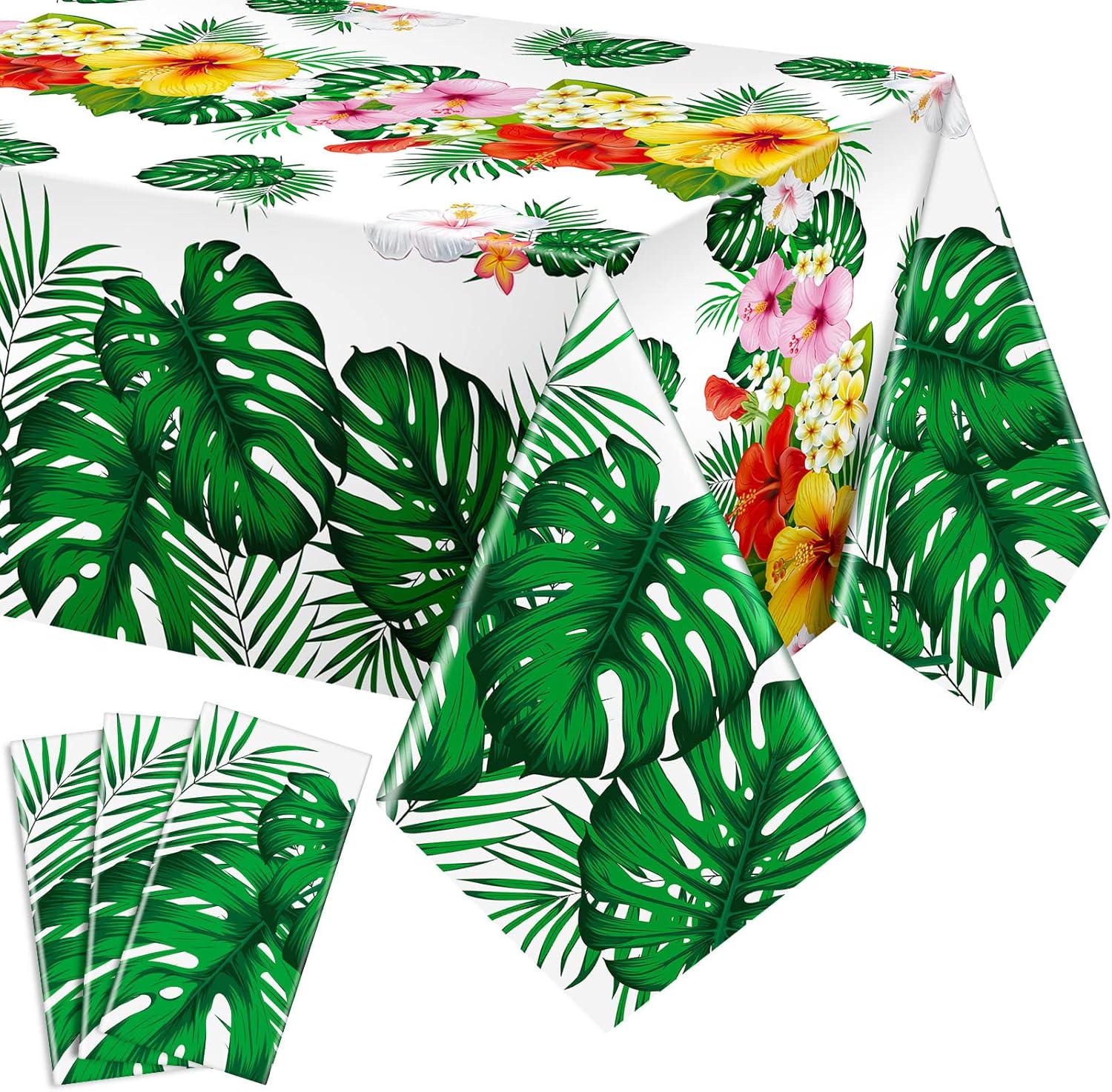 Tatuo 3 Pcs Plastic Hawaiian Tablecloths Green Summer Party Decorations