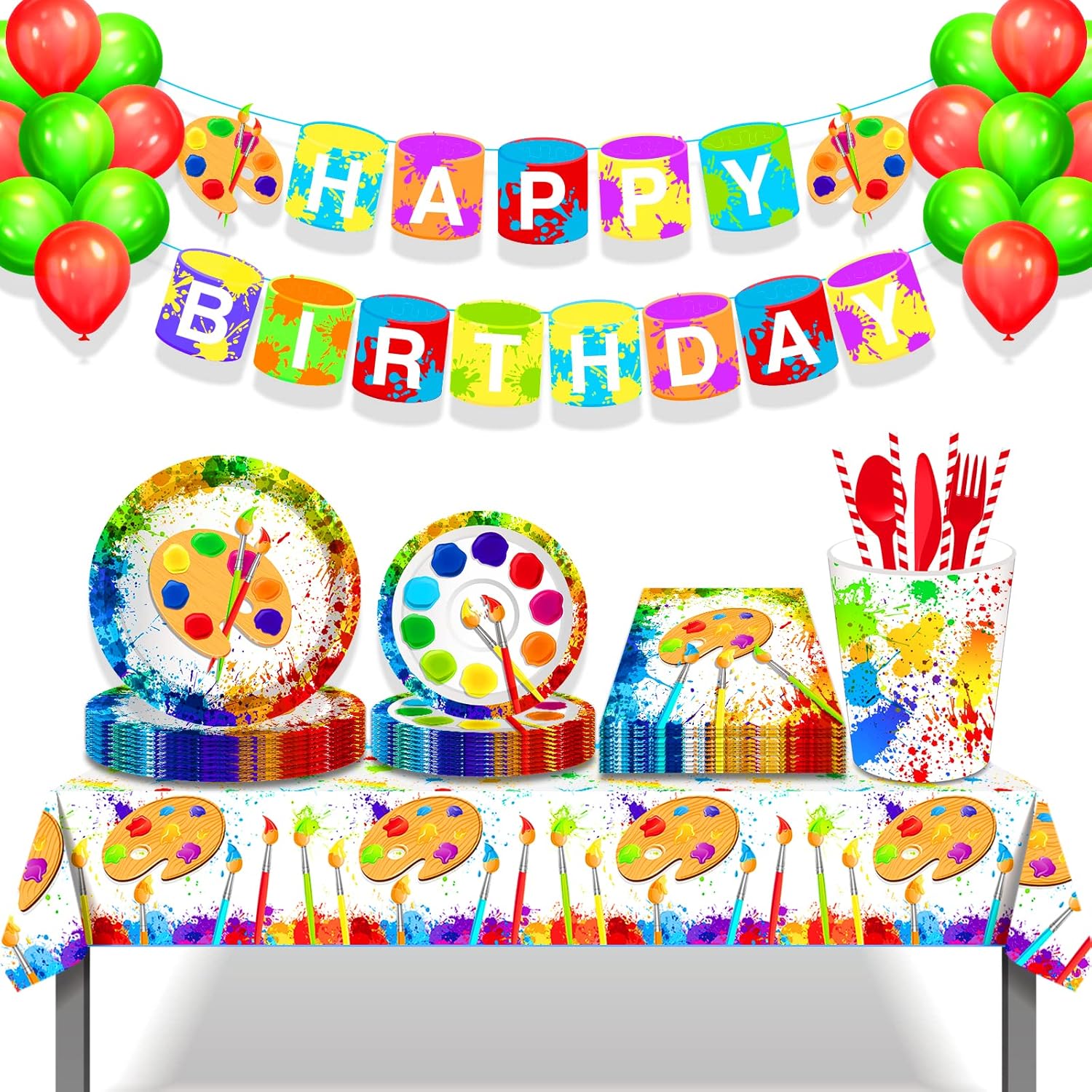 2Pcs Art Paint Tablecloths for Birthday Parties