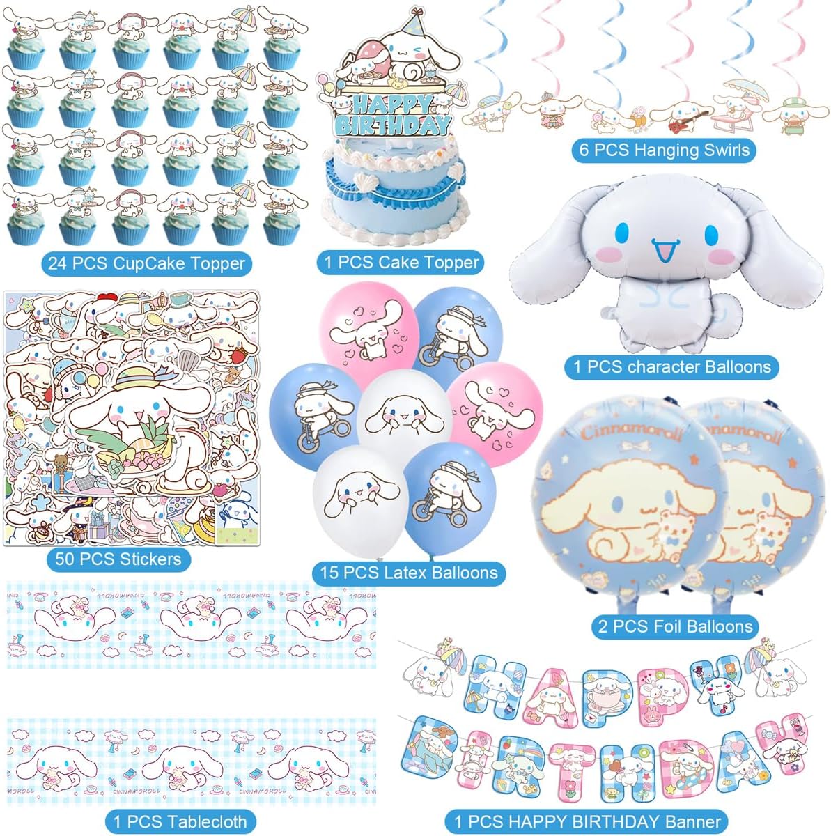 AVONO Cinnamoroll Birthday Decorations 101 Pieces Set