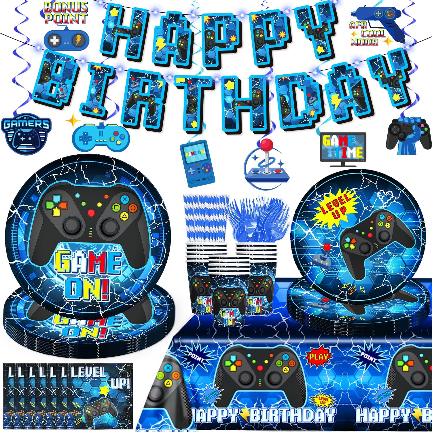 Gaming Birthday Tableware Set - 159pc Eco-Friendly Disposable Kit for 25 Guests