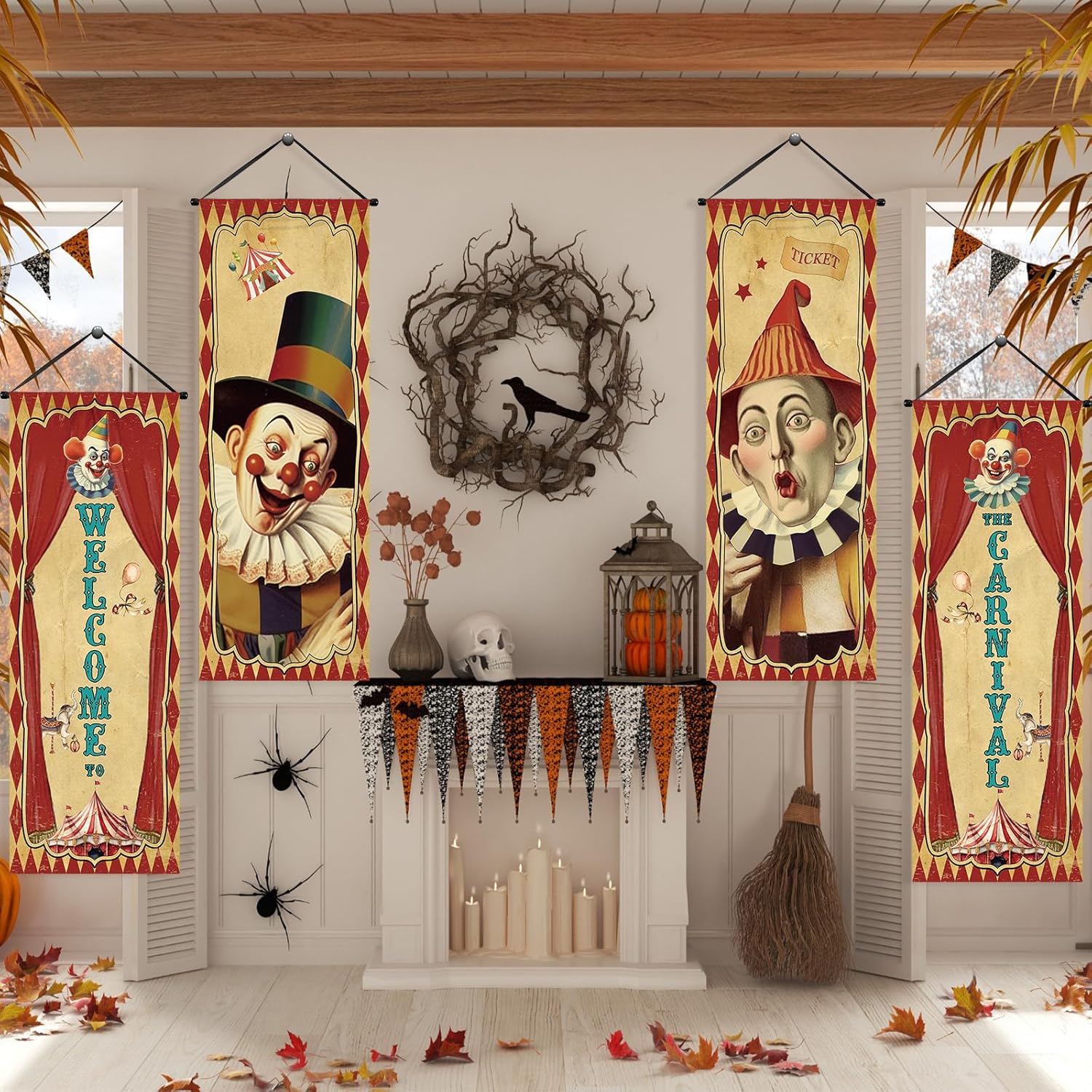 Tiamon 4 Pcs Vintage Halloween Carnival Banners