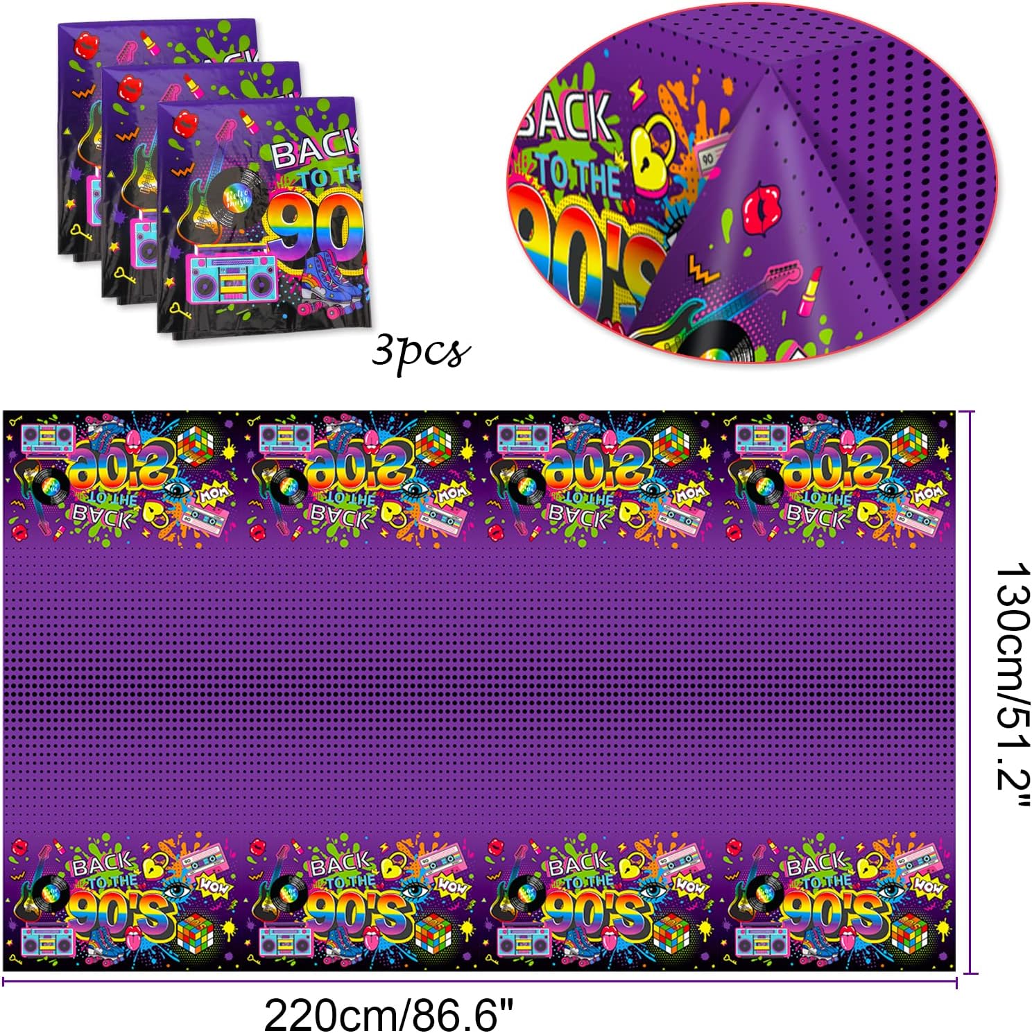 HOWAF 3 Piece 90s Themed Tablecloth Set