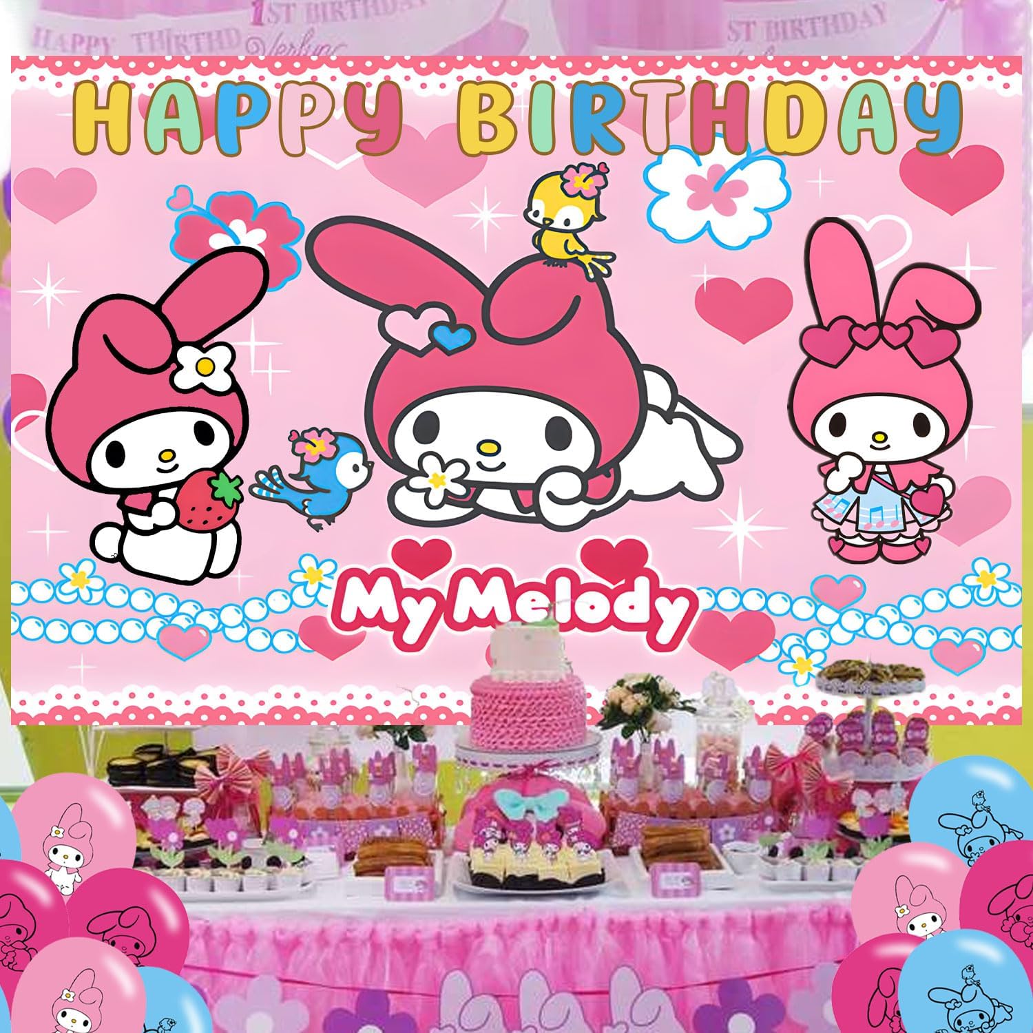 Cute Melody Birthday Backdrop Banner 5x3 for Kids