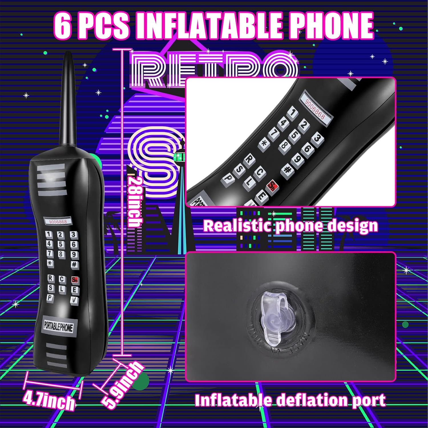 6 Pcs 30 Inch Retro Inflatable Phone Props