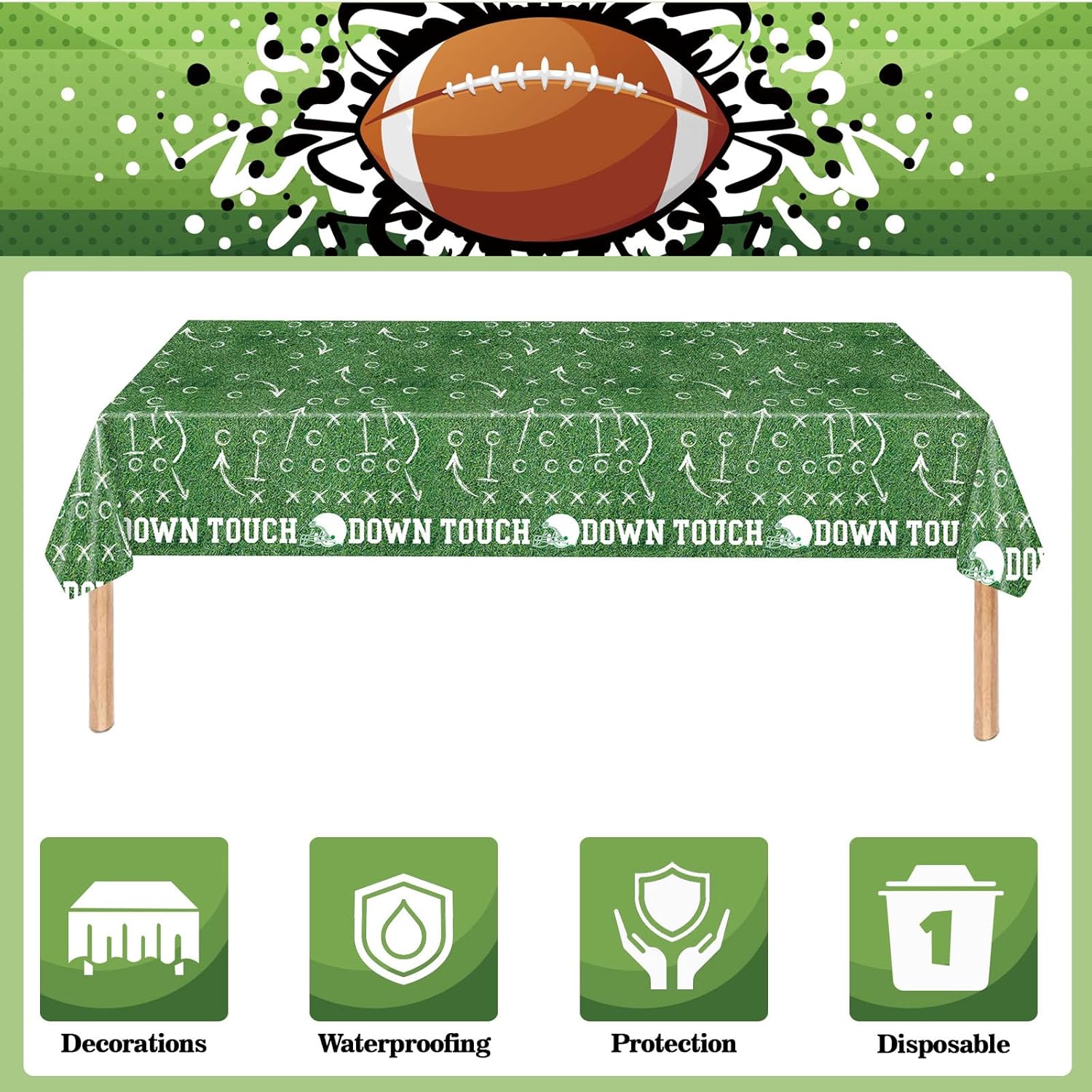 PHOGARY 3 Pack Green Football Tablecloths 54x108in