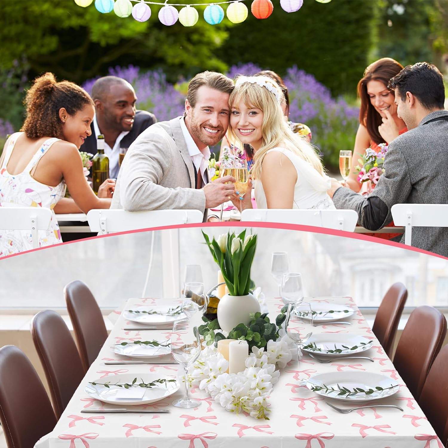 Oudain 6 Pcs Pink Bow Table Cloth 54x108 Inch