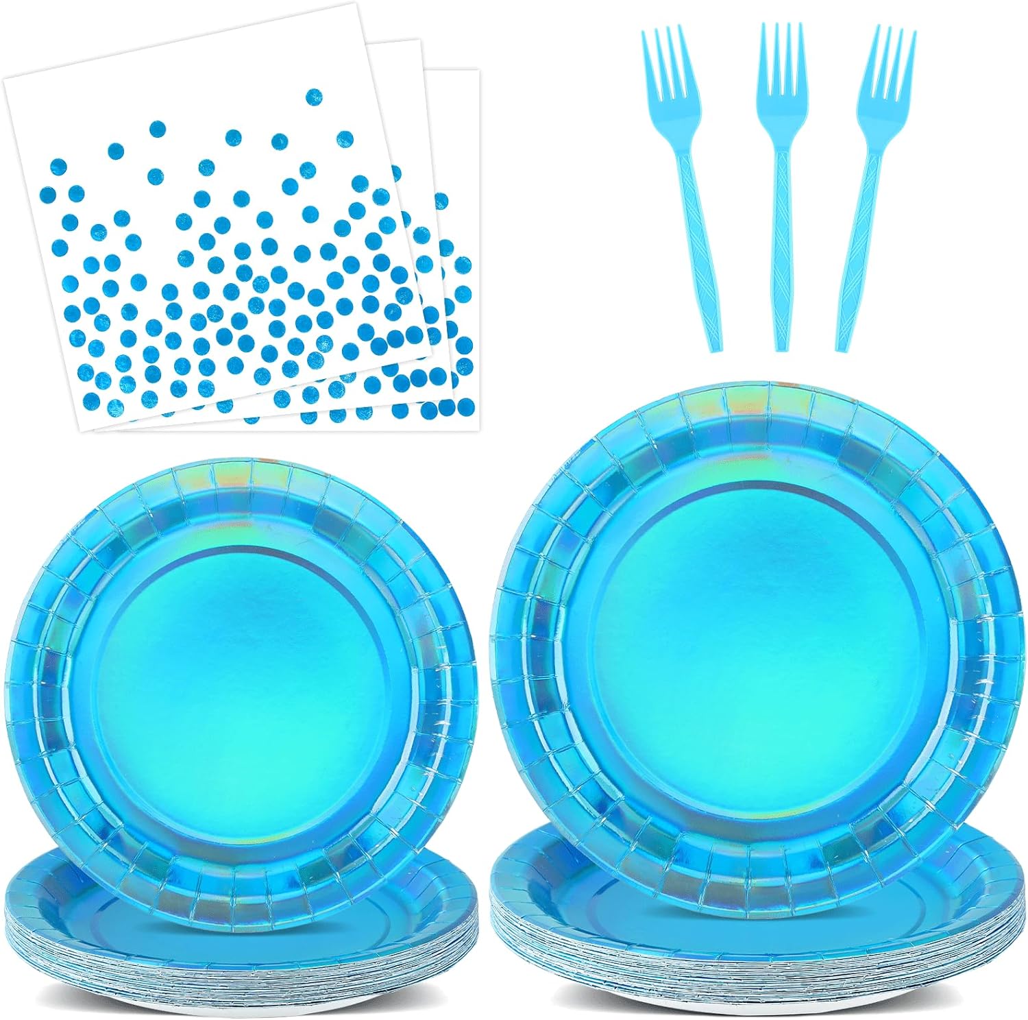 100 Pcs Iridescent Blue Plates and Napkins Party Set