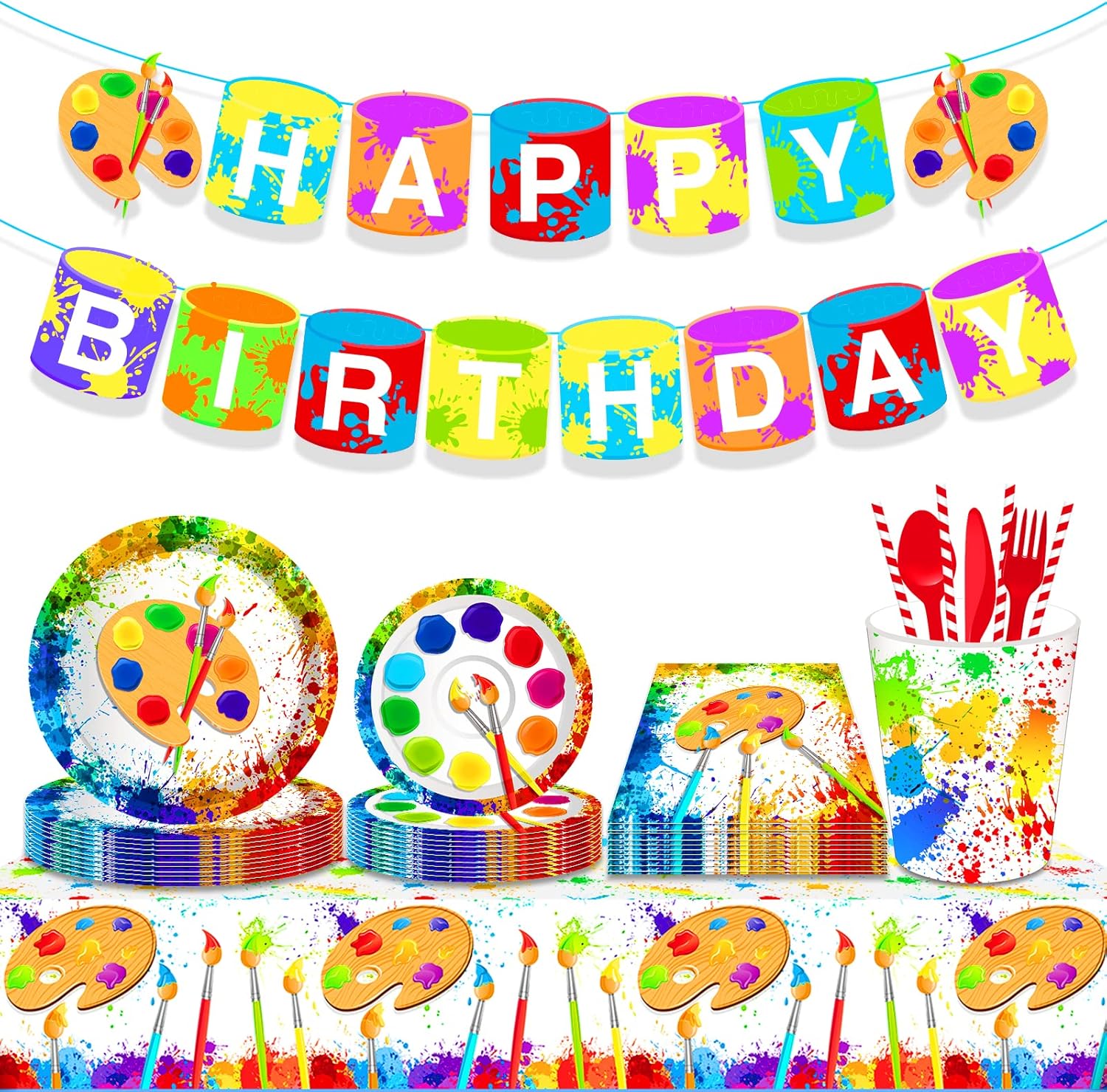 2Pcs Art Paint Tablecloths for Birthday Parties